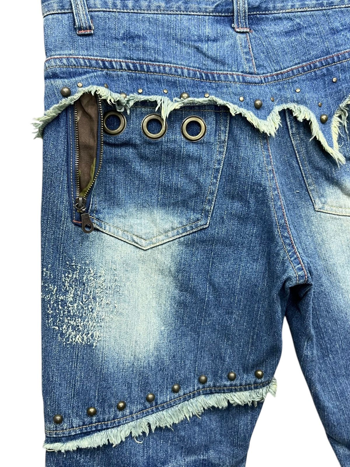Grunt Style 🔥Grunge Studded Frayed Spliced Piercing Ripped Denim Shorts Size US 32 / EU 48 - 13 Thumbnail