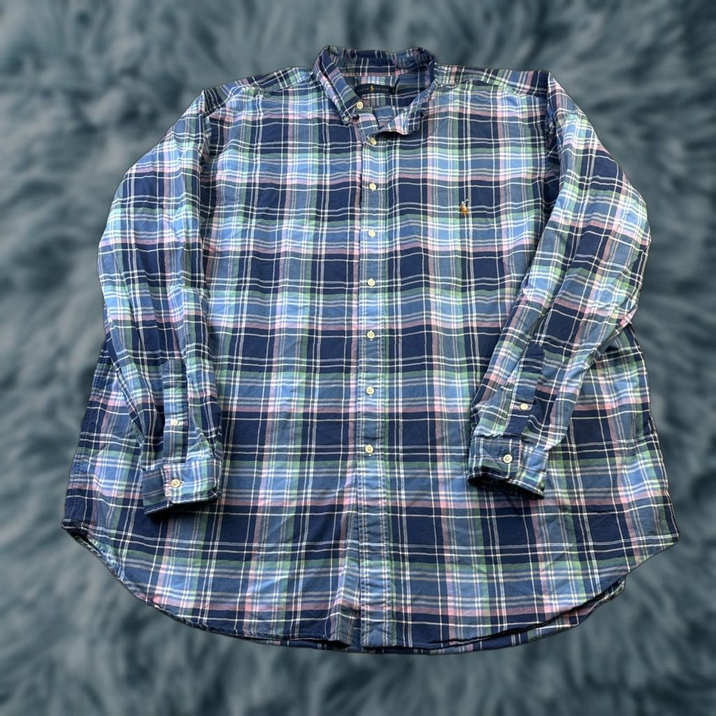 Polo Ralph Lauren Polo Ralph Lauren Shirt Mens 3XB 3XL Big Blue Button Up Pony Oxford Plaid Size US XXL / EU 58 / 5 - 1 Thumbnail