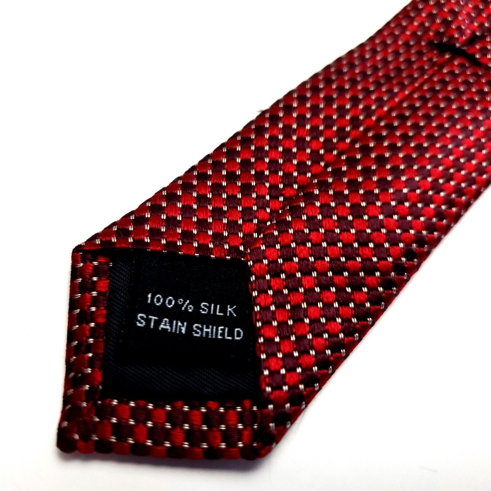Van Heusen Van Heusen Red Silk Tie Woven Short Check Size ONE SIZE - 5 Thumbnail