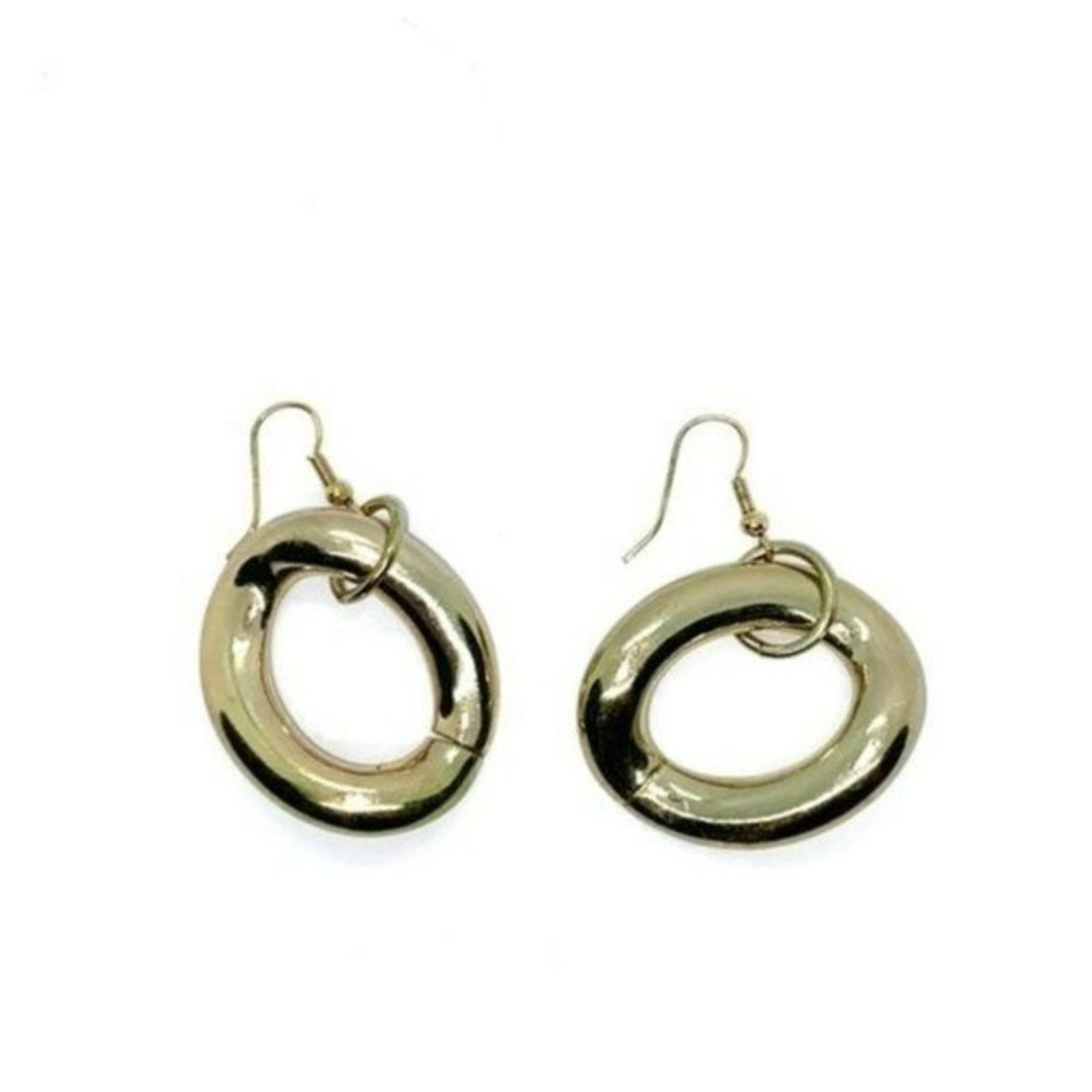 Handmade Gold-Tone Round Circle Dangle Earrings Size ONE SIZE - 2 Thumbnail