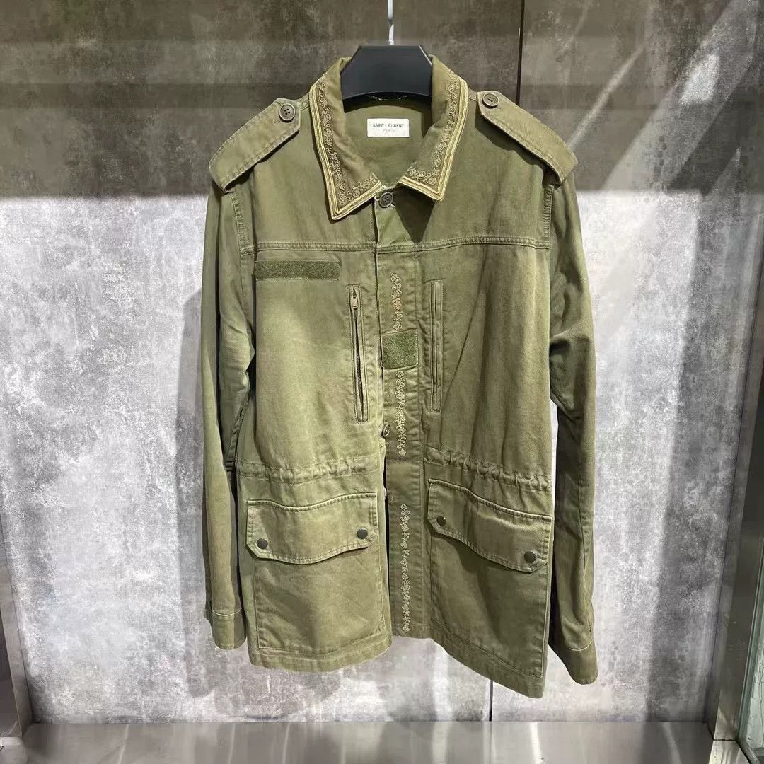 Saint Laurent Paris Saint Laurent Paris Embroidered Green Jacket L Women Size L / US 10 / IT 46 - 1 Thumbnail