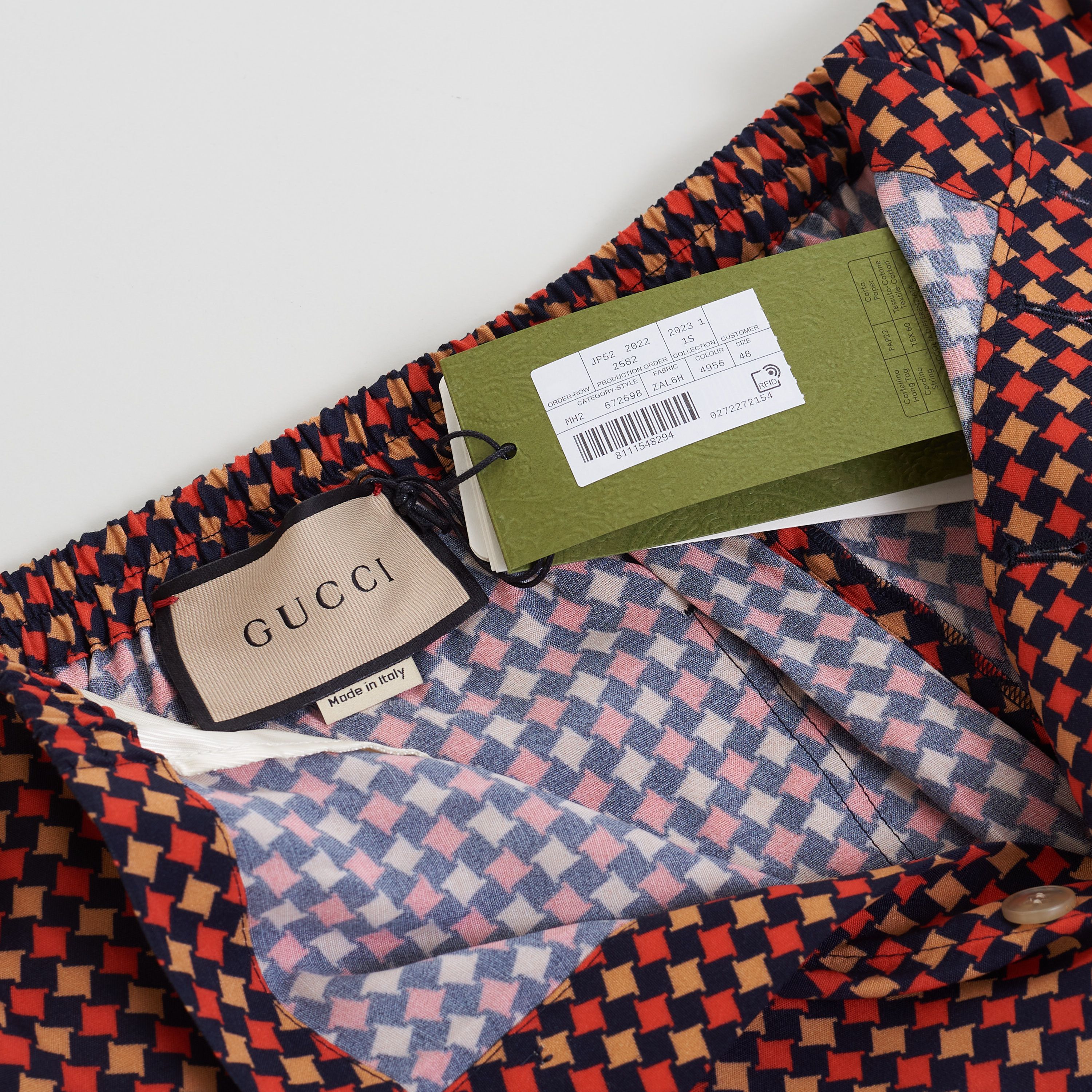 Gucci Geometric Houndstooth Print Shorts In Blue & Red Viscose Size US 32 / EU 48 - 8 Thumbnail