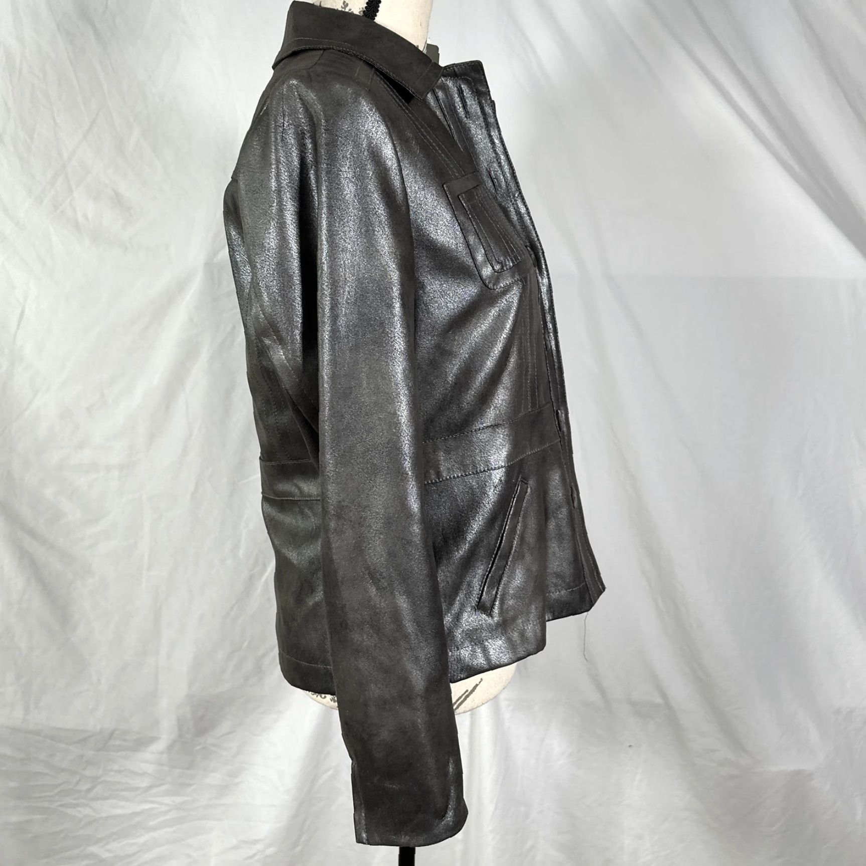 Vintage Chico's Jacket Womens 0 Silver Braided Shine Cammi Button Up Pockets NWT Jacket Womens 0 Silver Braided Shine Cammi NWT Size XS / US 0-2 / IT 36-38 - 4 Thumbnail