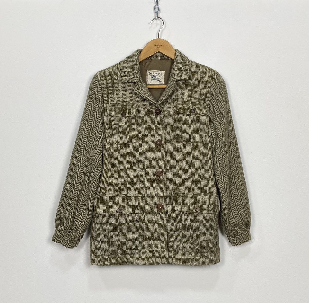 image of Burberrys Burberry Women’S Irish Tweed Wool Coat Long Sleeve in Beige, Women's (Size Large)