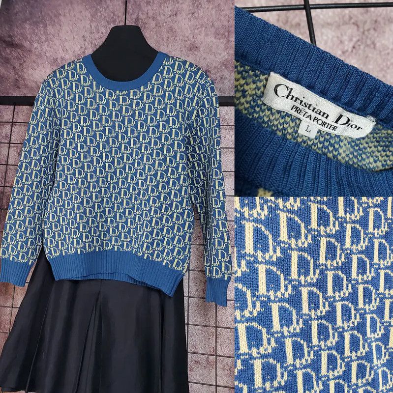 Dior Dior Blue Wool Logo Knit Sweater for Women 0089 Size L / US 10 / IT 46 - 1 Thumbnail