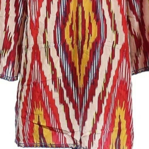 Bcbgmaxazria BCBGMaxAzria Silk Tunic Top Sz S Multicolor Ikat Retro 70's Size S / US 4 / IT 40 - 8 Thumbnail