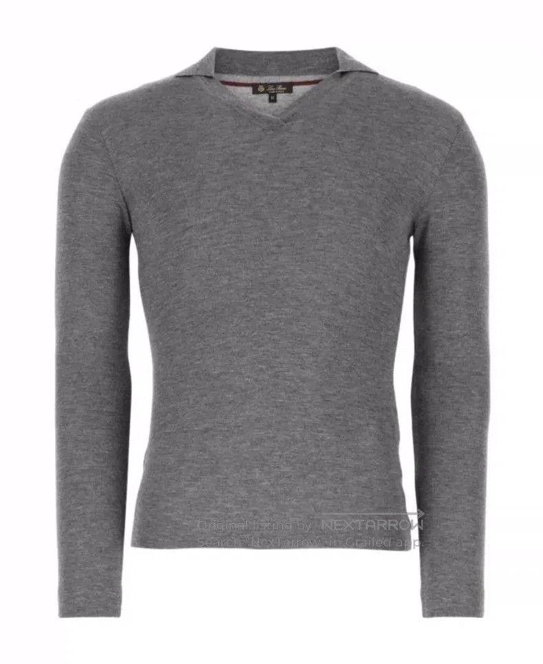 Loro Piana Loro Piana Men's Gray V-Neck Polo Sweater. Size US S / EU 44-46 / 1 - 6 Thumbnail