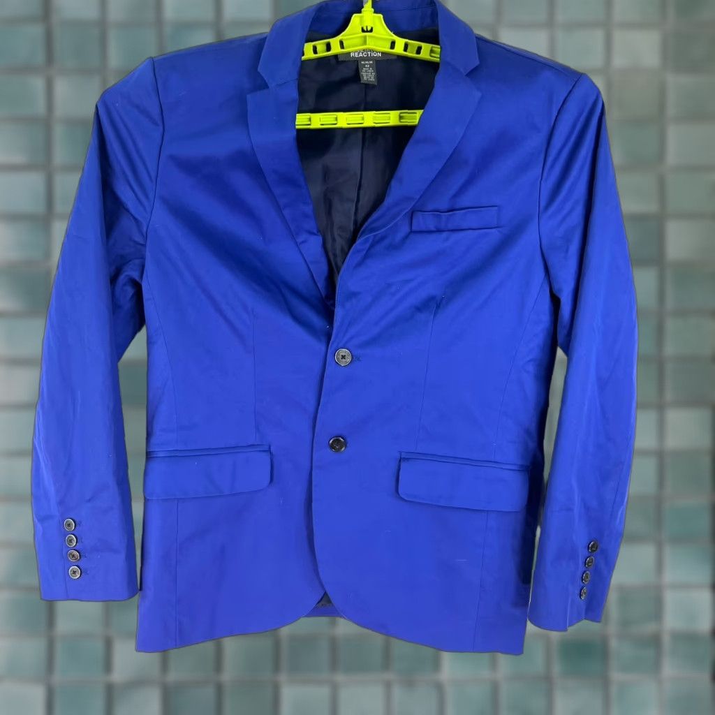 Kenneth Cole KENNETH COLE REACTION Blazer Mens 42 Solid Blue Regular Notch Lapel Single-Vented Two-Button Jacket Size 42R - 1 Thumbnail