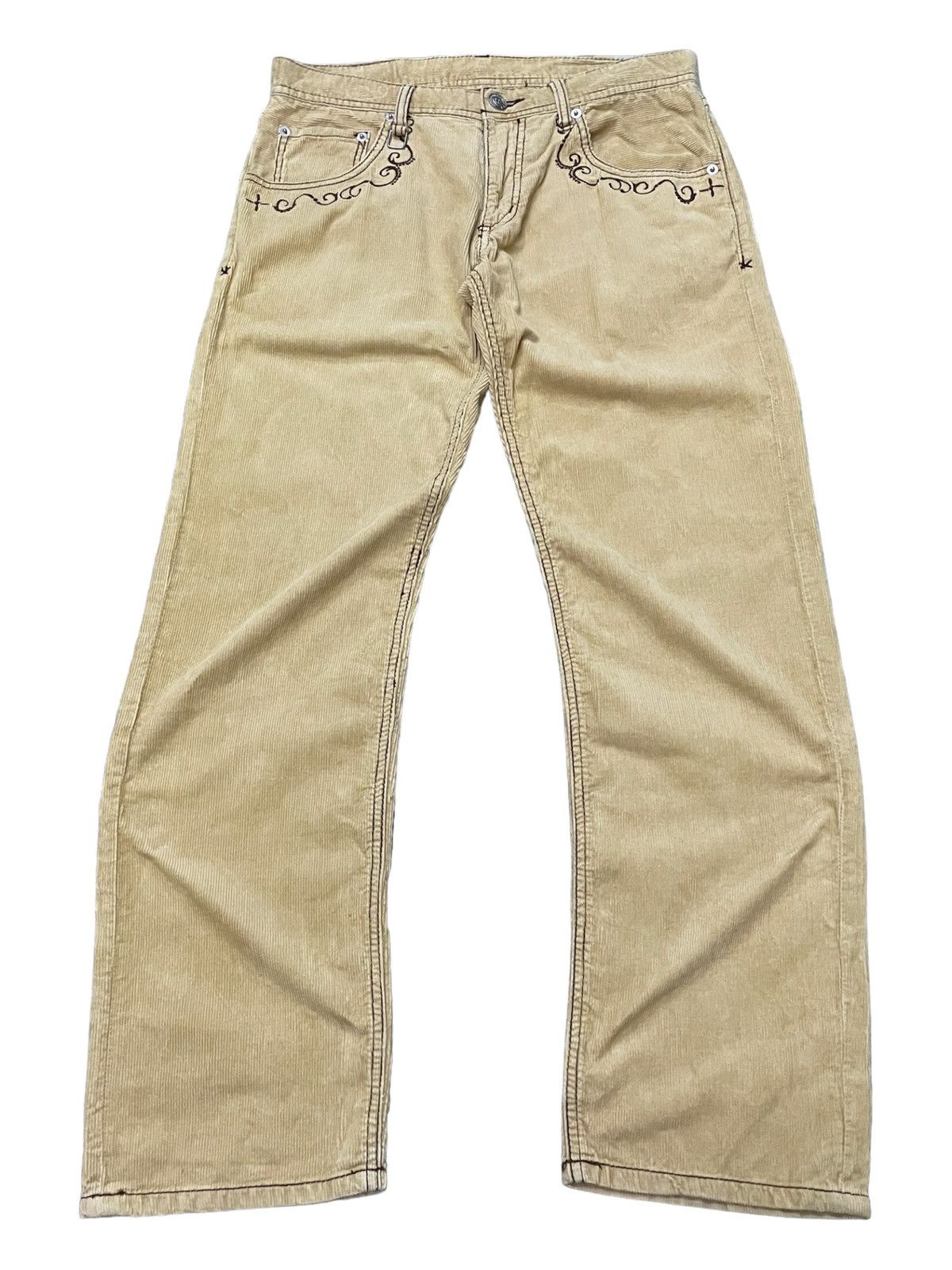GOSTAR DE FUGA × Hysteric Glamour The 7three Japan Studded Rhinestones Corduroy Brown Pants Size US 32 / EU 48 - 2 Thumbnail