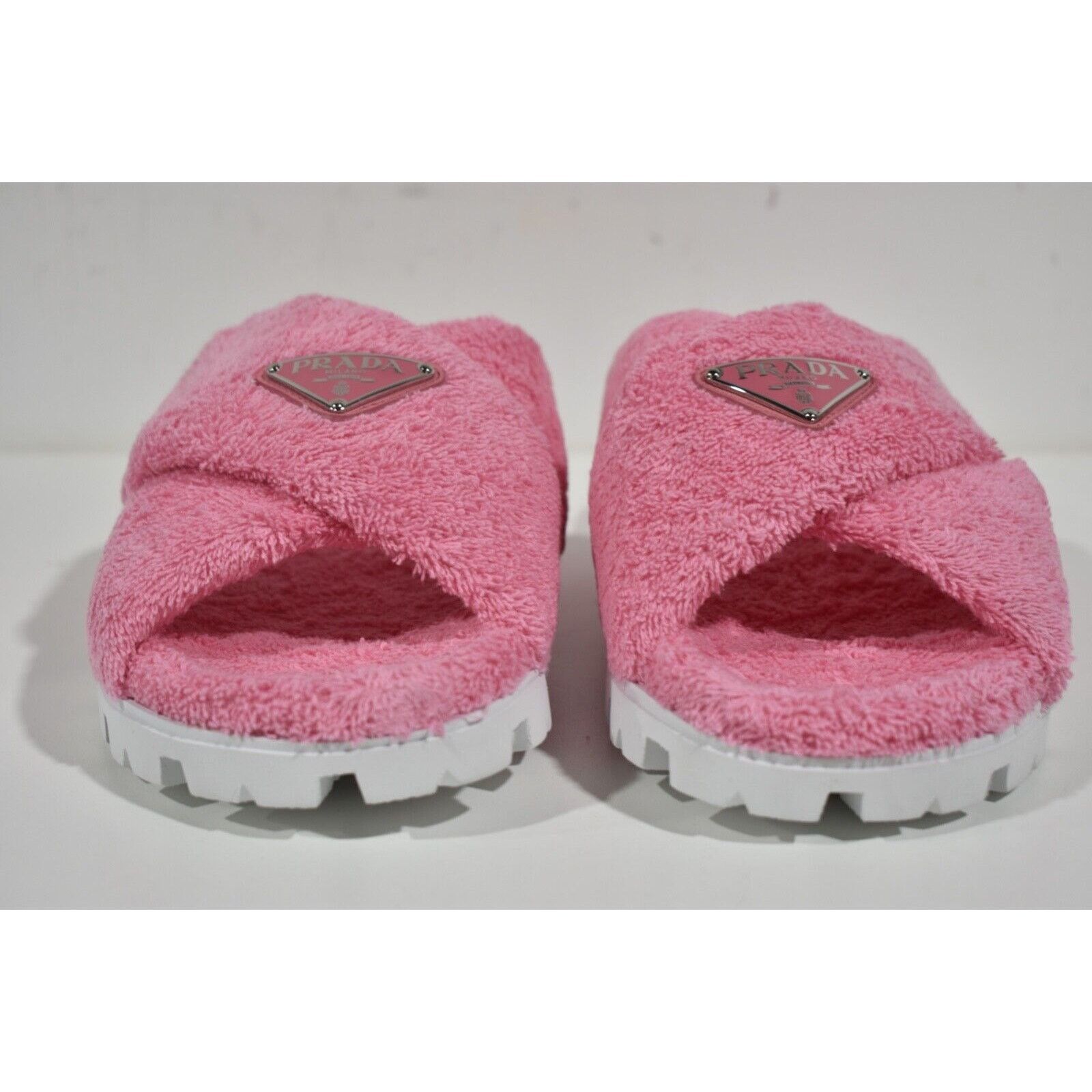 Prada Prada Terry Pink Triangle Logo Criss Cross Strap Sandal Size US 10.5 / IT 40.5 - 5 Thumbnail