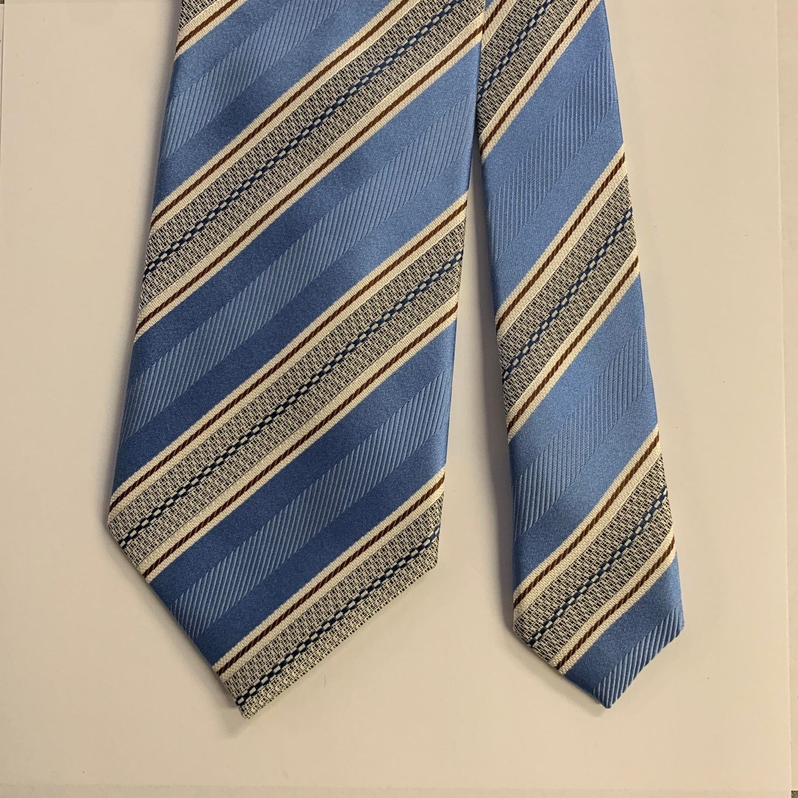 Ermenegildo Zegna ERMENEGILDO ZEGNA Blue Cream Diagonal Stripe Silk Tie Size ONE SIZE - 1 Thumbnail