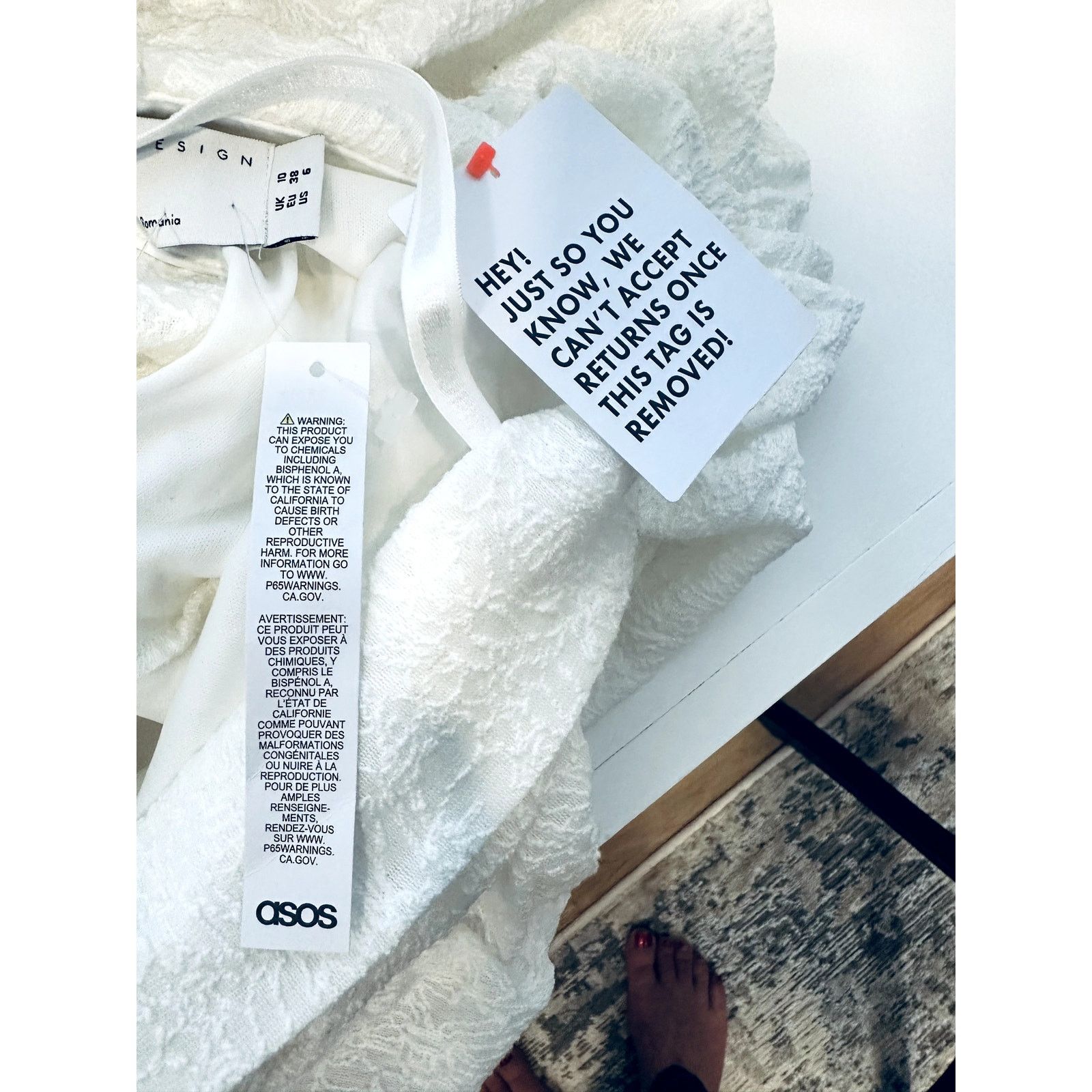 Asos ASOS Women's White Strappy Textured Mini Dress Ruched 6 NWT Size M / US 6-8 / IT 42-44 - 9 Thumbnail