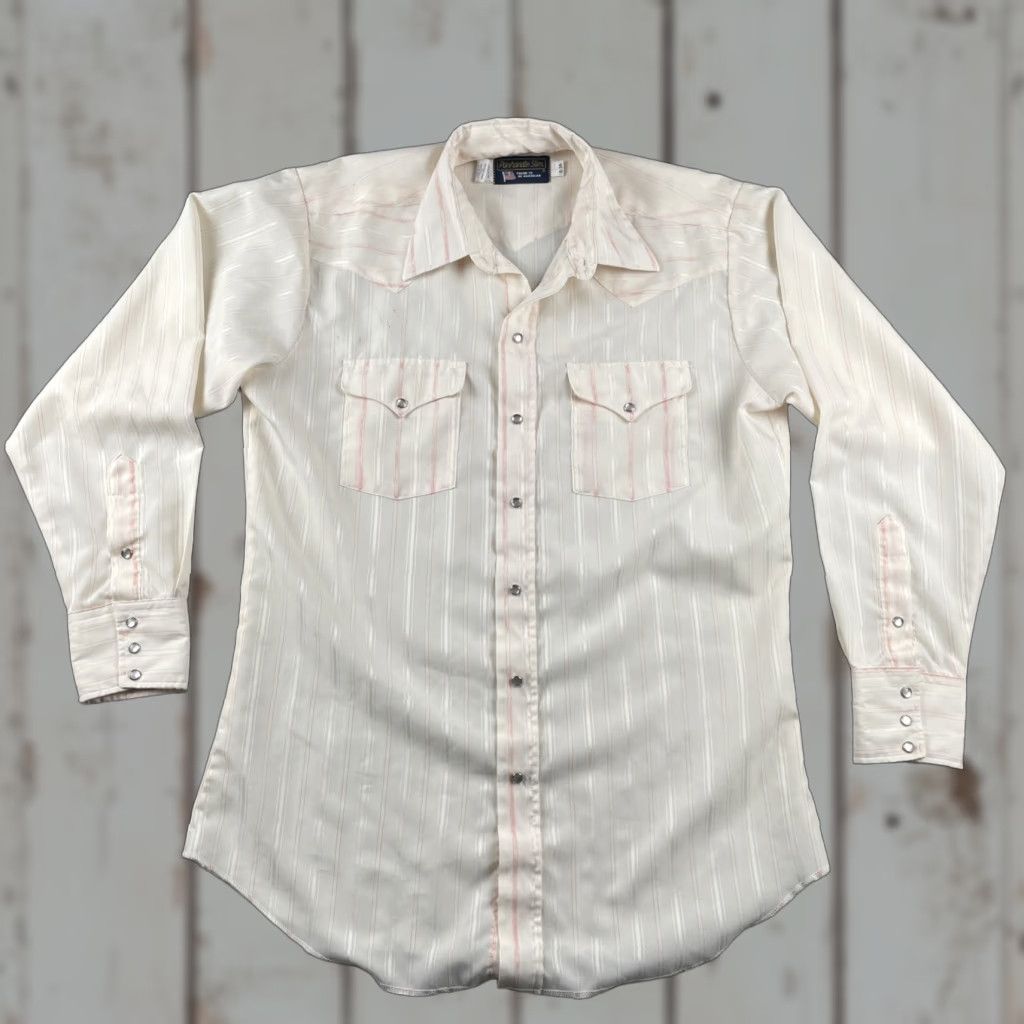 Vintage VINTAGE Panhandle Slim Pearl Snap Long Sleeve Button Up Shirt USA XL White Slimming Regular Mens Size US XL / EU 56 / 4 - 1 Thumbnail