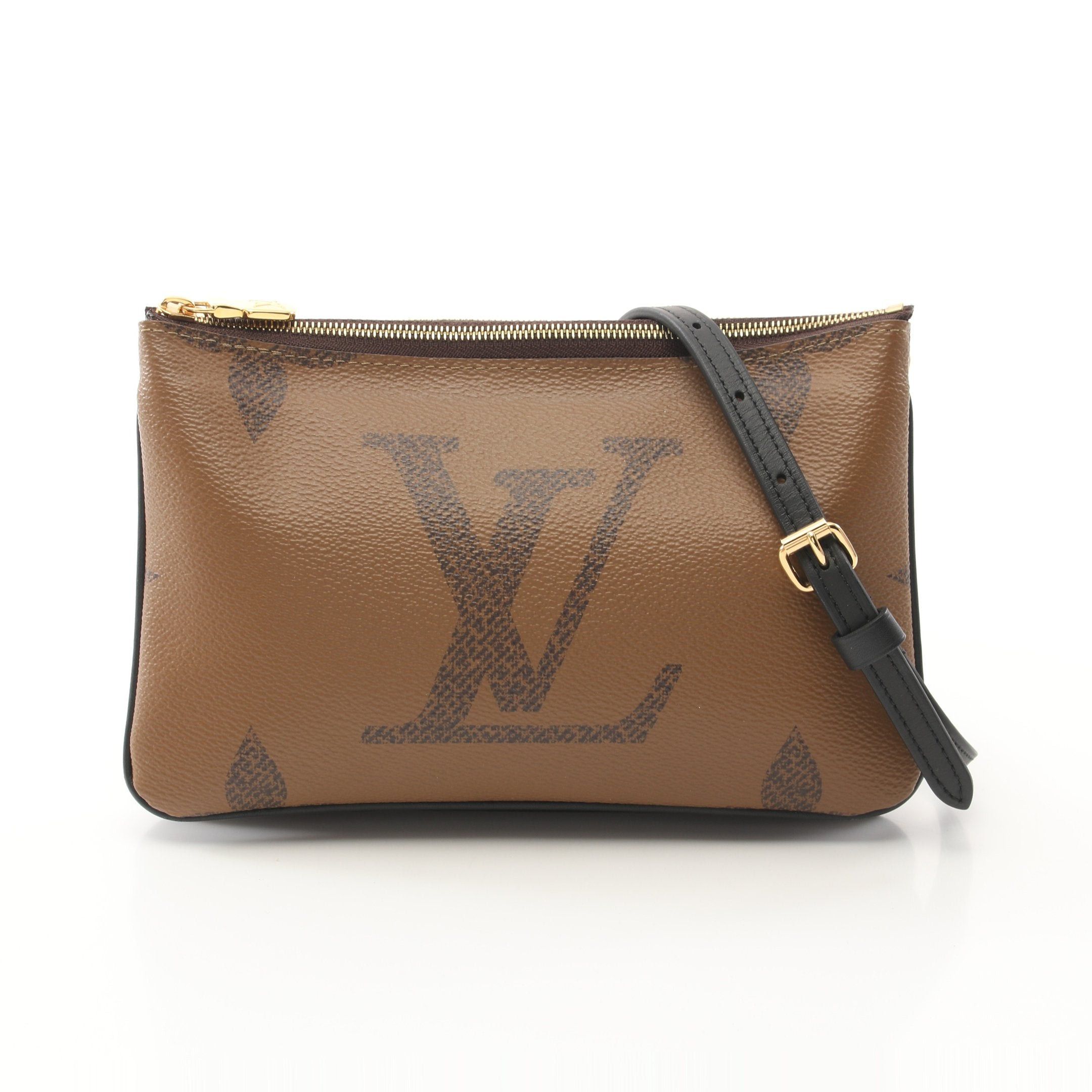 Louis Vuitton Louis Vuitton Pochette Double Zip Monogram Giant Reverse Shoulder Bag Leather Brown Beige Size ONE SIZE - 1 Thumbnail