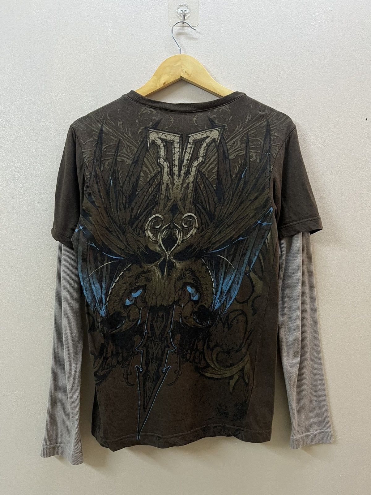 Affliction Y2K MMA elite Skull thermal Sleeve Tshirt Size US S / EU 44-46 / 1 - 1 Thumbnail