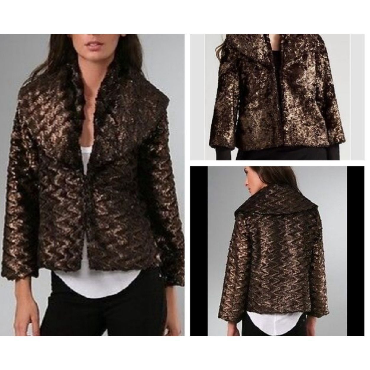 Alice + Olivia ALICE + OLIVIA Stacey Bendet Brown Copper Faux Fur Coat Jack Size S / US 4 / IT 40 - 1 Thumbnail