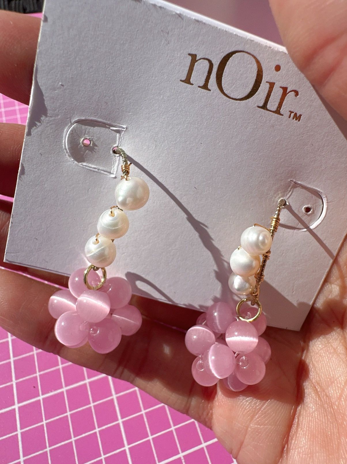 Designer Noir earrings gold tone pink tiger eyes beaded ball drops Size ONE SIZE - 3 Thumbnail