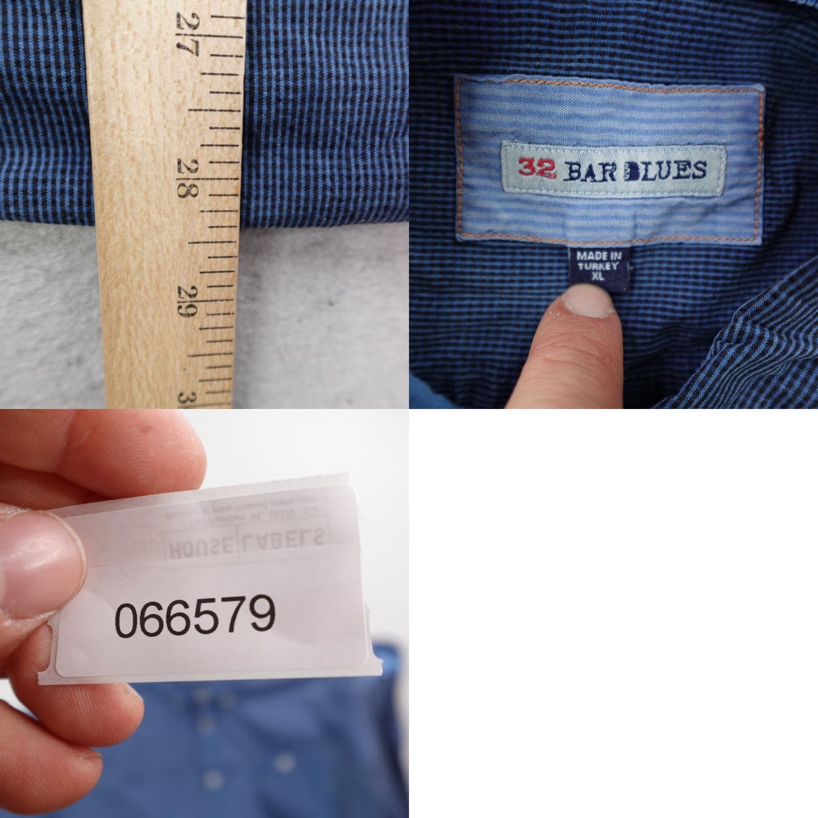 Vintage 32 Bar Blues Shirt Men XL Blue Micro Check Button-Down Long Sleeve with Pockets Mens Size US XL / EU 56 / 4 - 8 Thumbnail