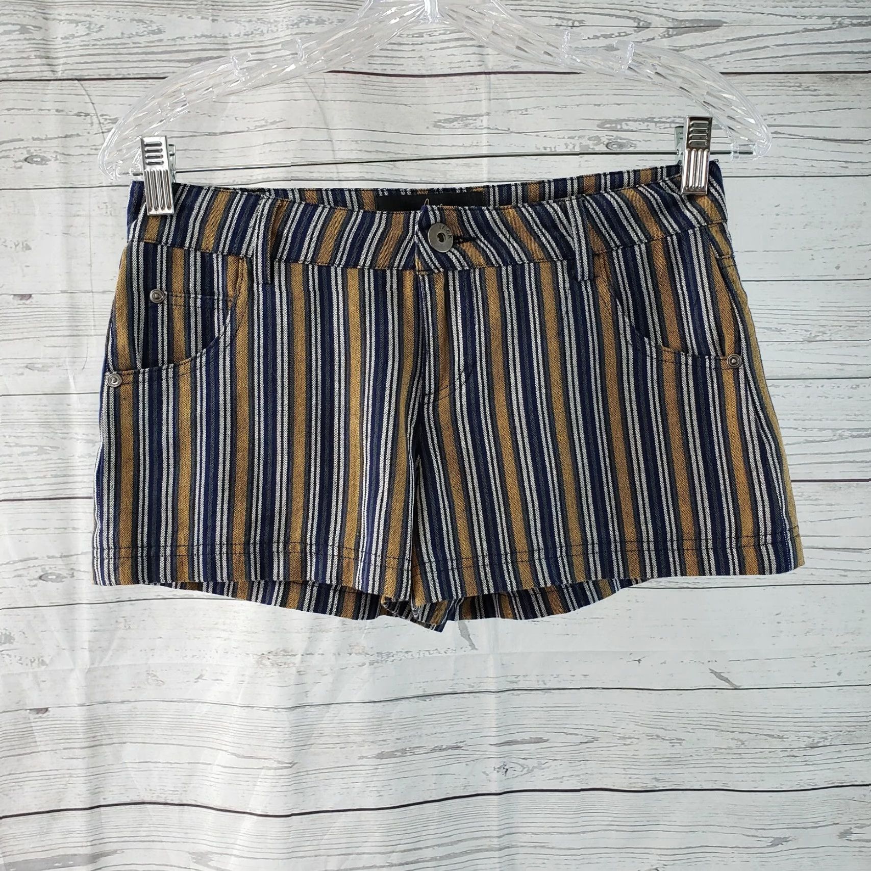 BB Dakota BB Dakota Jack Womens Shorts 2 Blue Mustard Striped Cotton Low Rise Shirt? Size 26" / US 2 / IT 38 - 2 Thumbnail