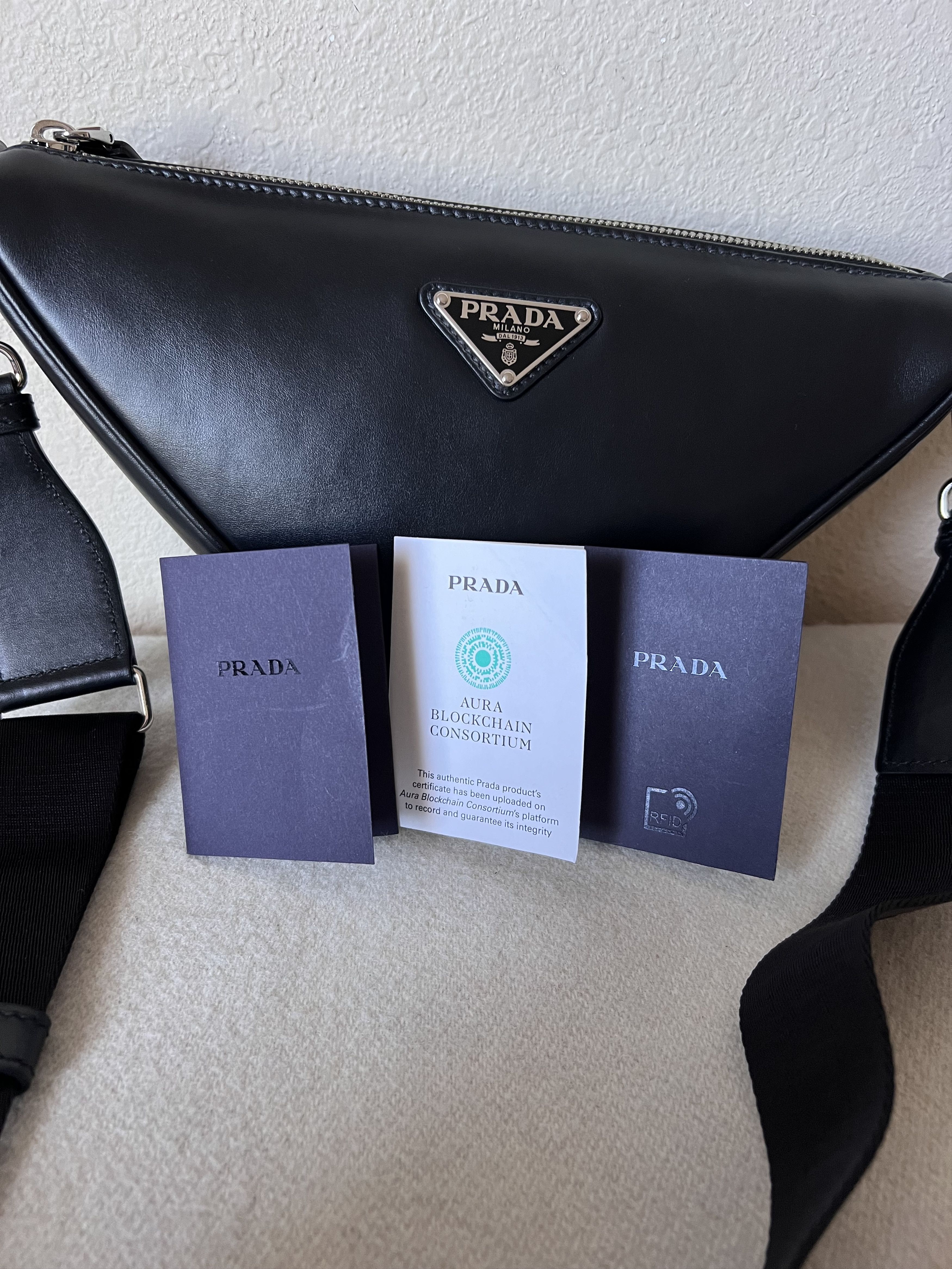 Prada Prada Leather Triangle Crossbody Bag in Black Size ONE SIZE - 8 Thumbnail
