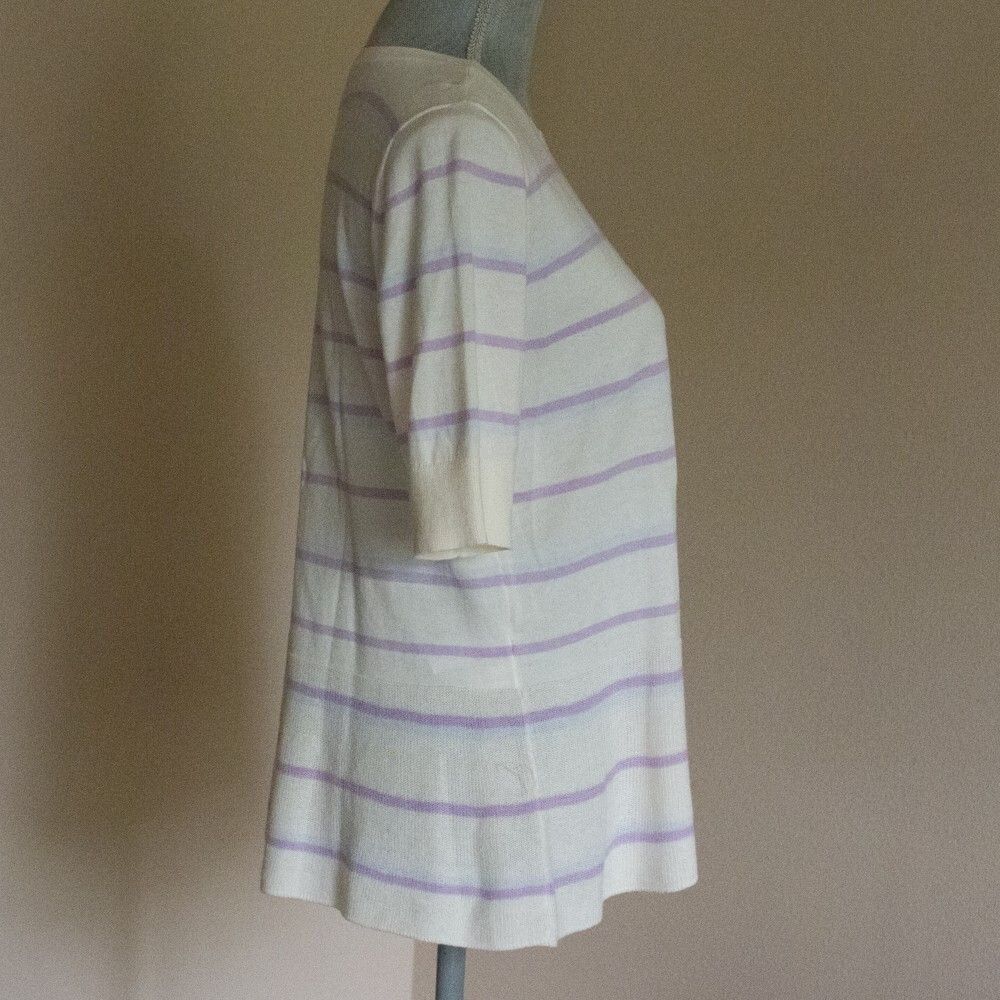 Loft Striped Cream & Lavender Knit Tunic Top With 3/4 Sleeves pet Size ONE SIZE - 10 Thumbnail