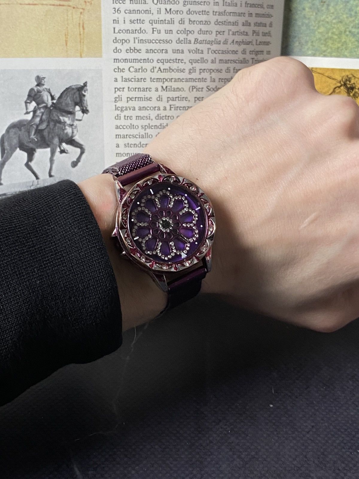 Japanese Brand Luxury Purple Spinning Flower Dial Magnetic Mesh Watch Size ONE SIZE - 2 Thumbnail