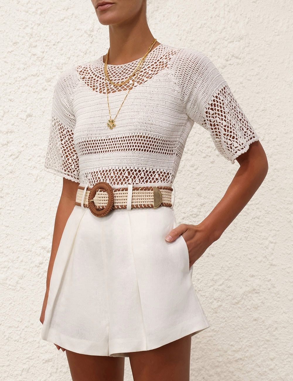 Zimmermann oc11z0525 Ottie Crochet T-Shirt in Ivory Size L / US 10 / IT 46 - 2 Thumbnail