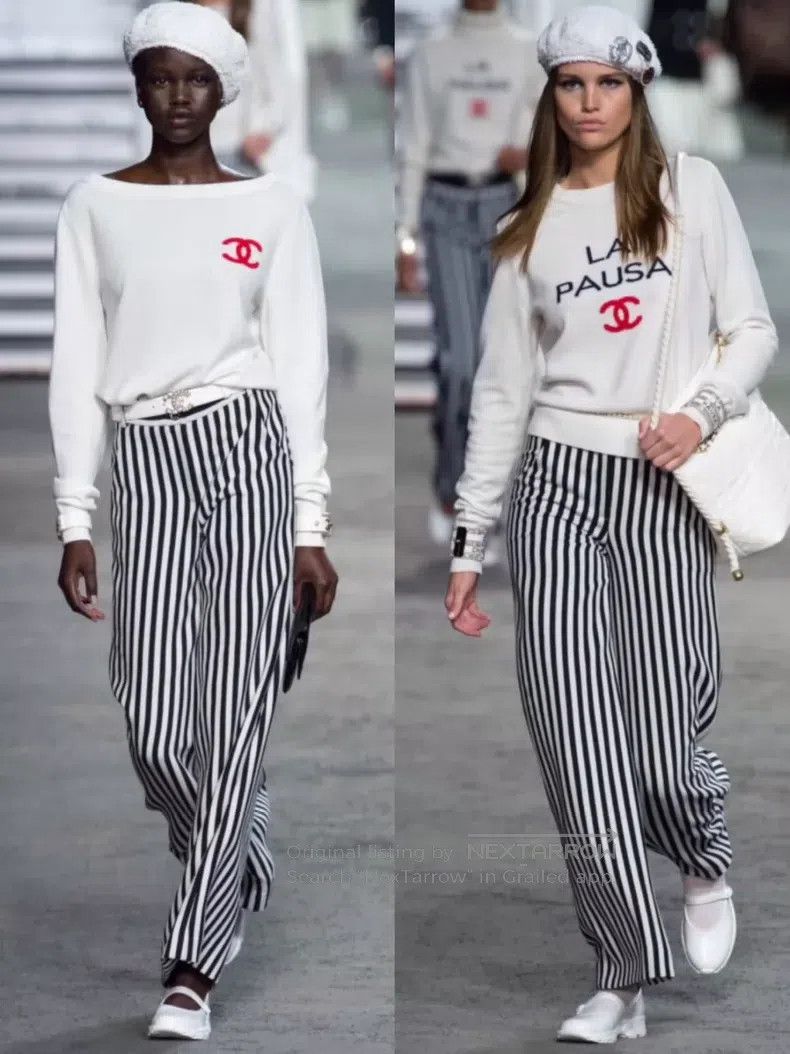 Chanel Chanel Black and white vertical striped woollen trousers Size 24" / US 00 / IT 34 - 1 Thumbnail