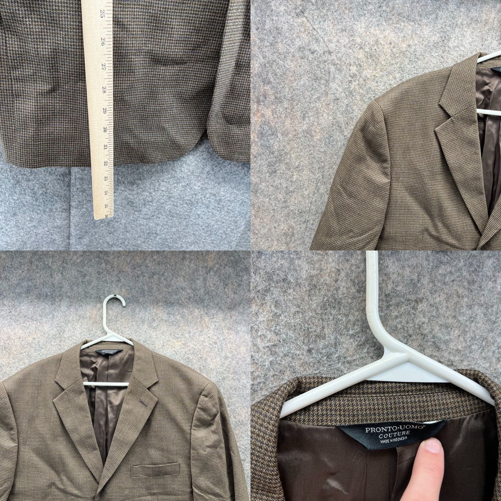 Pronto Uomo Pronto Uomo Blazer Men 44L Brown Wool Houndstooth Coat Jacket Single-Breasted Two-Button Tailored Wool Blend Casual Mens Jacket Size 44R - 8 Thumbnail