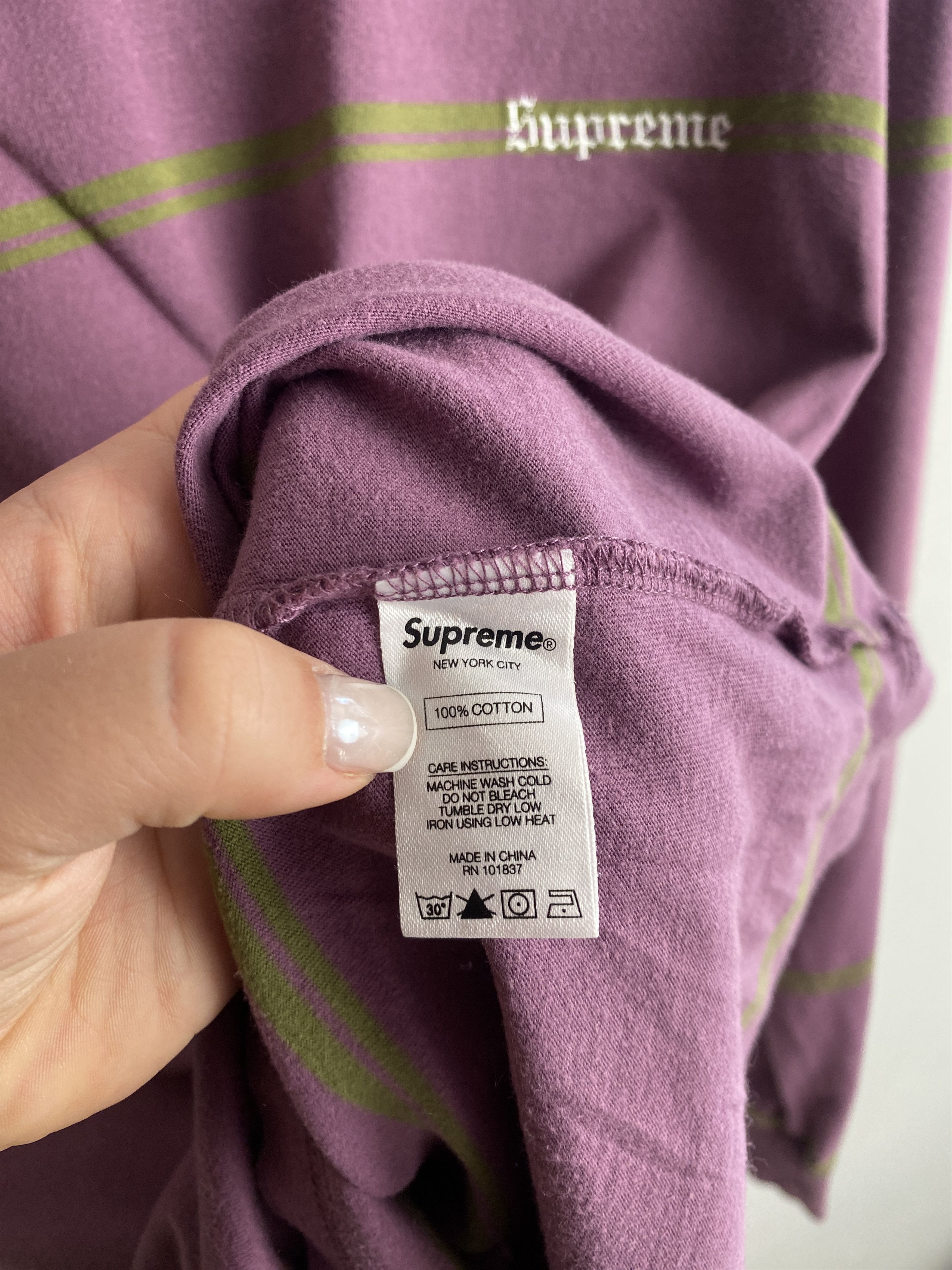 Supreme Supreme striped long sleeve t-shirt tee dusty purple Size US M / EU 48-50 / 2 - 4 Thumbnail