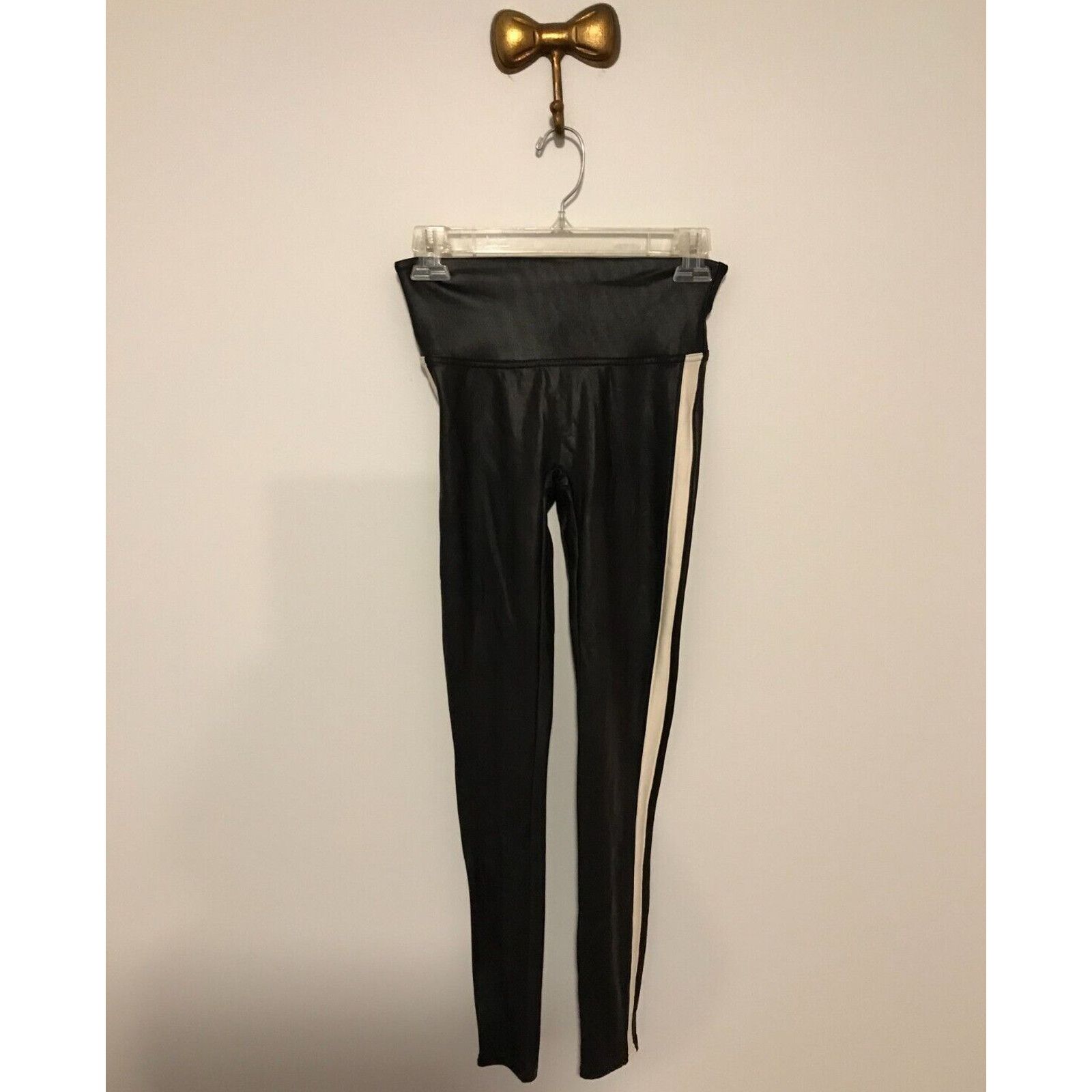 Spanx SPANX Women's Faux Leather Stripe Leggings Very Black/White Size 26" / US 2 / IT 38 - 1 Thumbnail