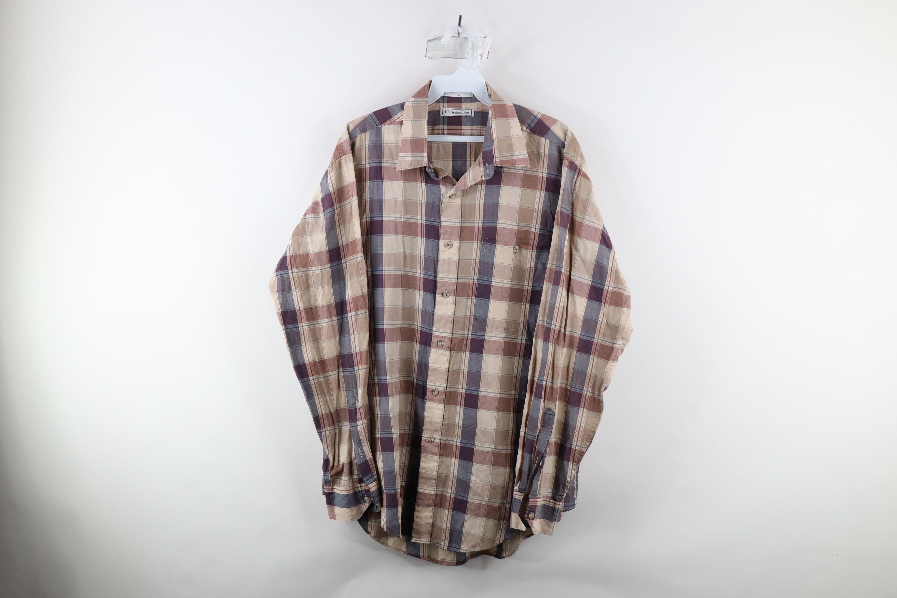 Vintage Vintage 90s Christian Dior Collared Button Shirt Checkered Size US L / EU 52-54 / 3 - 1 Thumbnail
