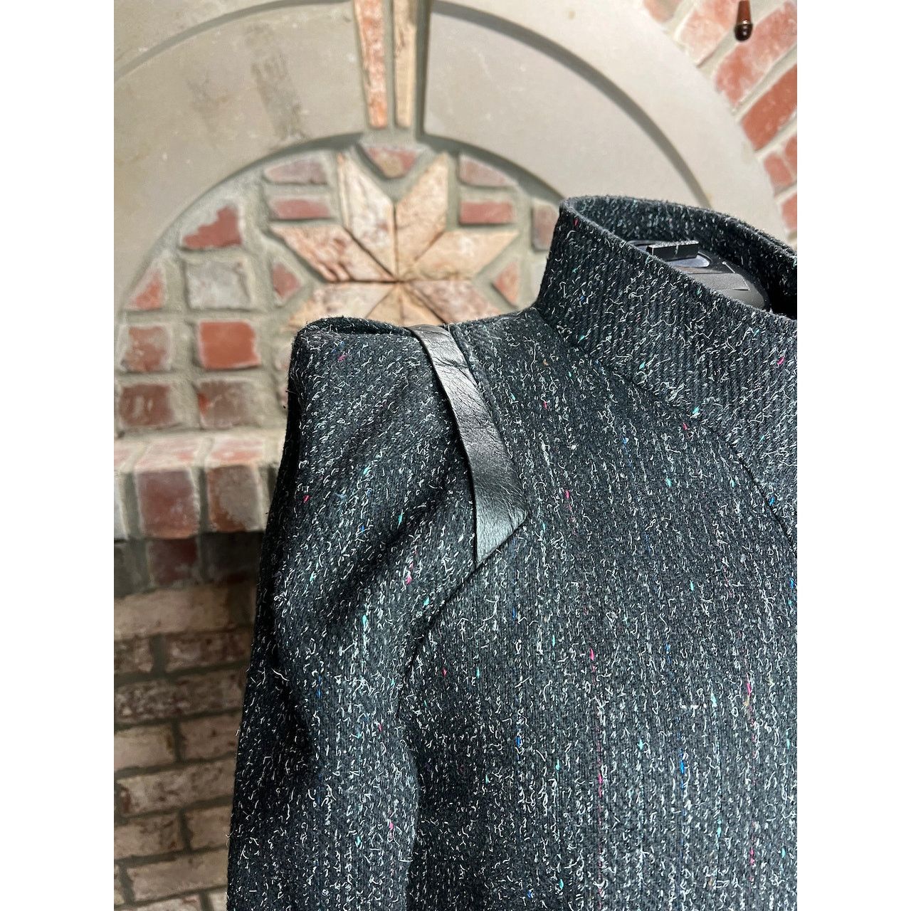Vintage vintage wool coat charcoal teal pink blue high neck leather Size XXL / US 16-18 / IT 52-54 - 6 Thumbnail
