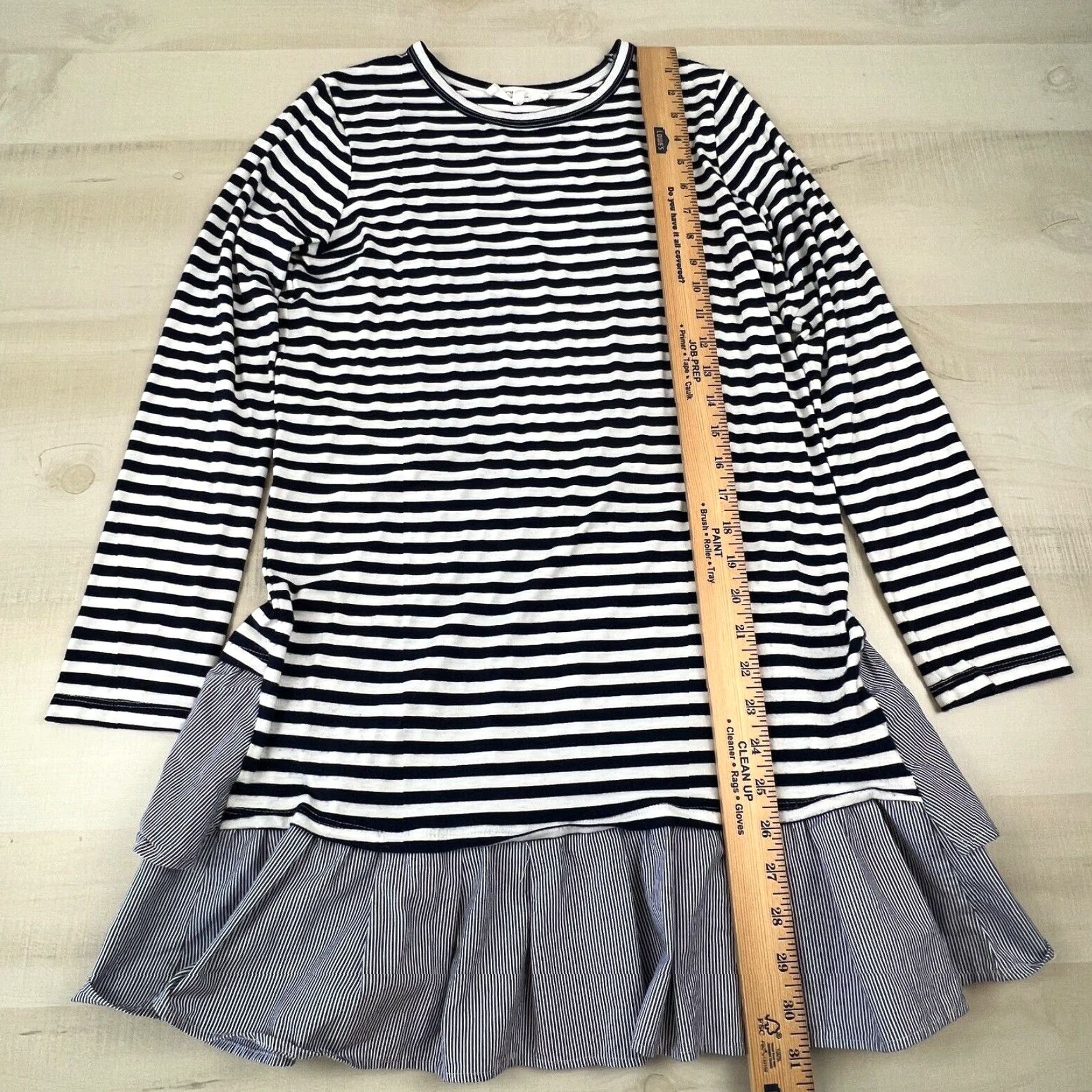 Vintage Clu Too Womens Navy Blue White Striped Tunic Top Small Long Sleeve Flounce Shirt Size S / US 4 / IT 40 - 6 Thumbnail