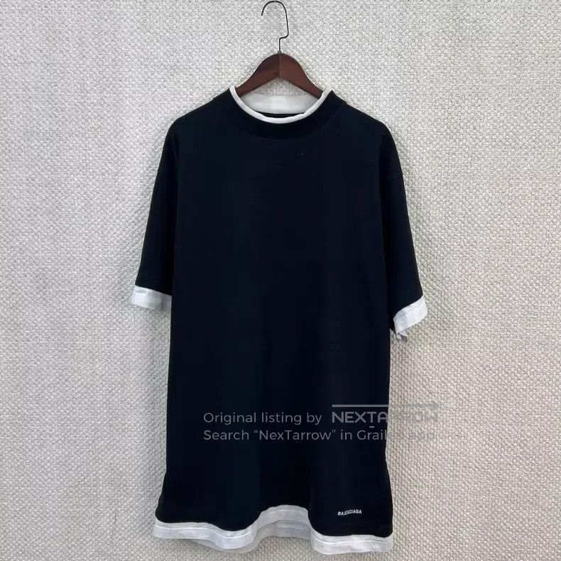 Balenciaga Fake Two-piece Solid Color Patched Crew Neck Sh