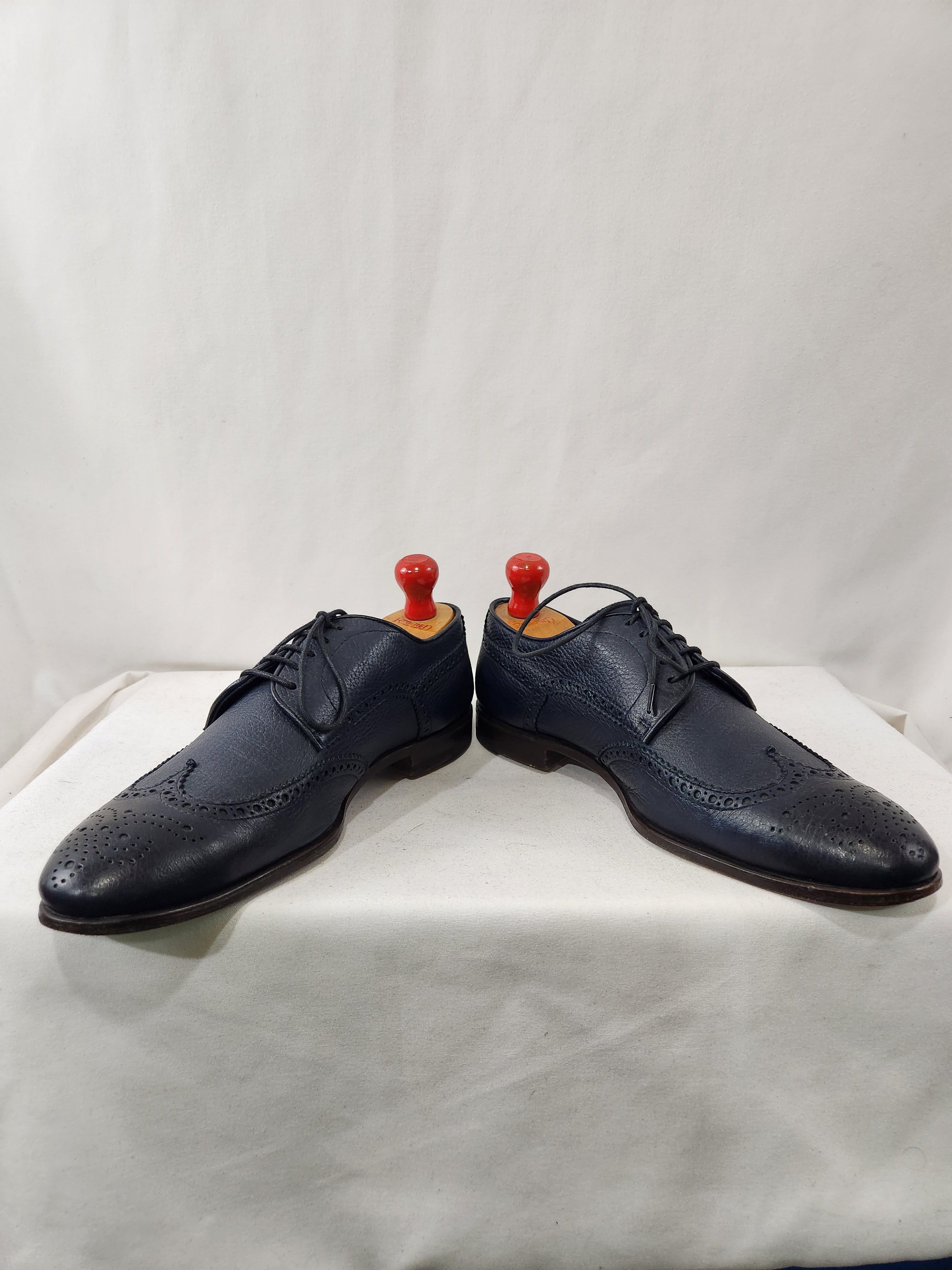 Henderson Deer Leather Navy Blue Wingtip Derby Made Italy 43.5 IT Size US 10.5 / EU 43-44 - 7 Thumbnail