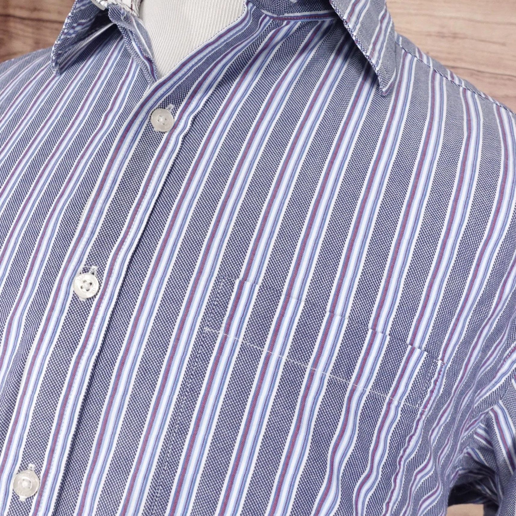 Johnston & Murphy VINTAGE Johnston & Murphy Shirt Mens XL Blue Striped Tailored Fit Cotton Long Sleeve Size US XL / EU 56 / 4 - 2 Thumbnail