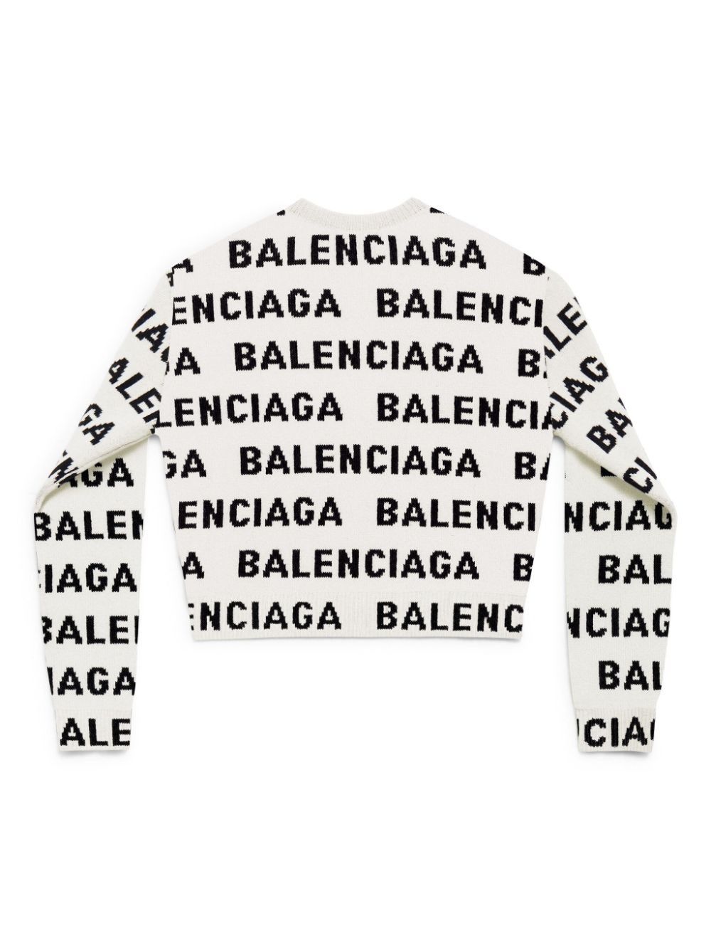 Balenciaga o1la1rc1a0126 Bal Horizontal Allover Cropped Sweater White Size L / US 10 / IT 46 - 2 Thumbnail