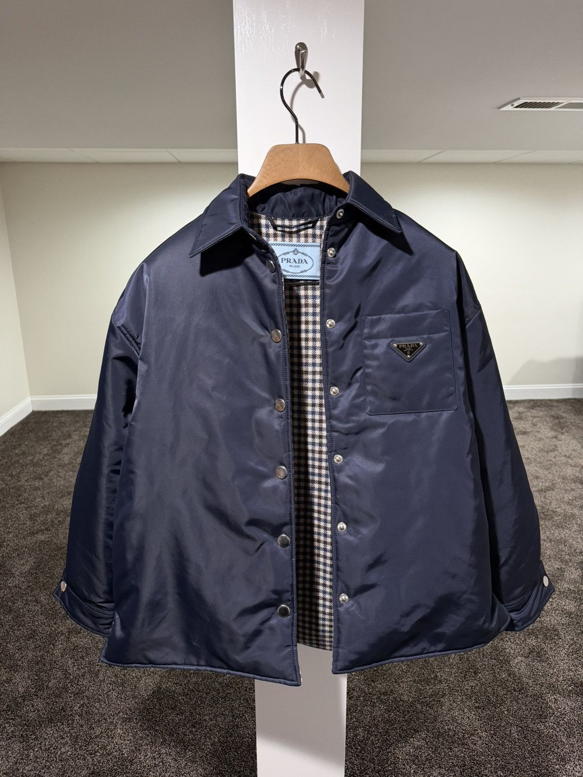 Prada Prada Re-Nylon Padded Checked Line Blouson Navy Jacket Size XXS / US 00 / IT 34 - 1 Thumbnail