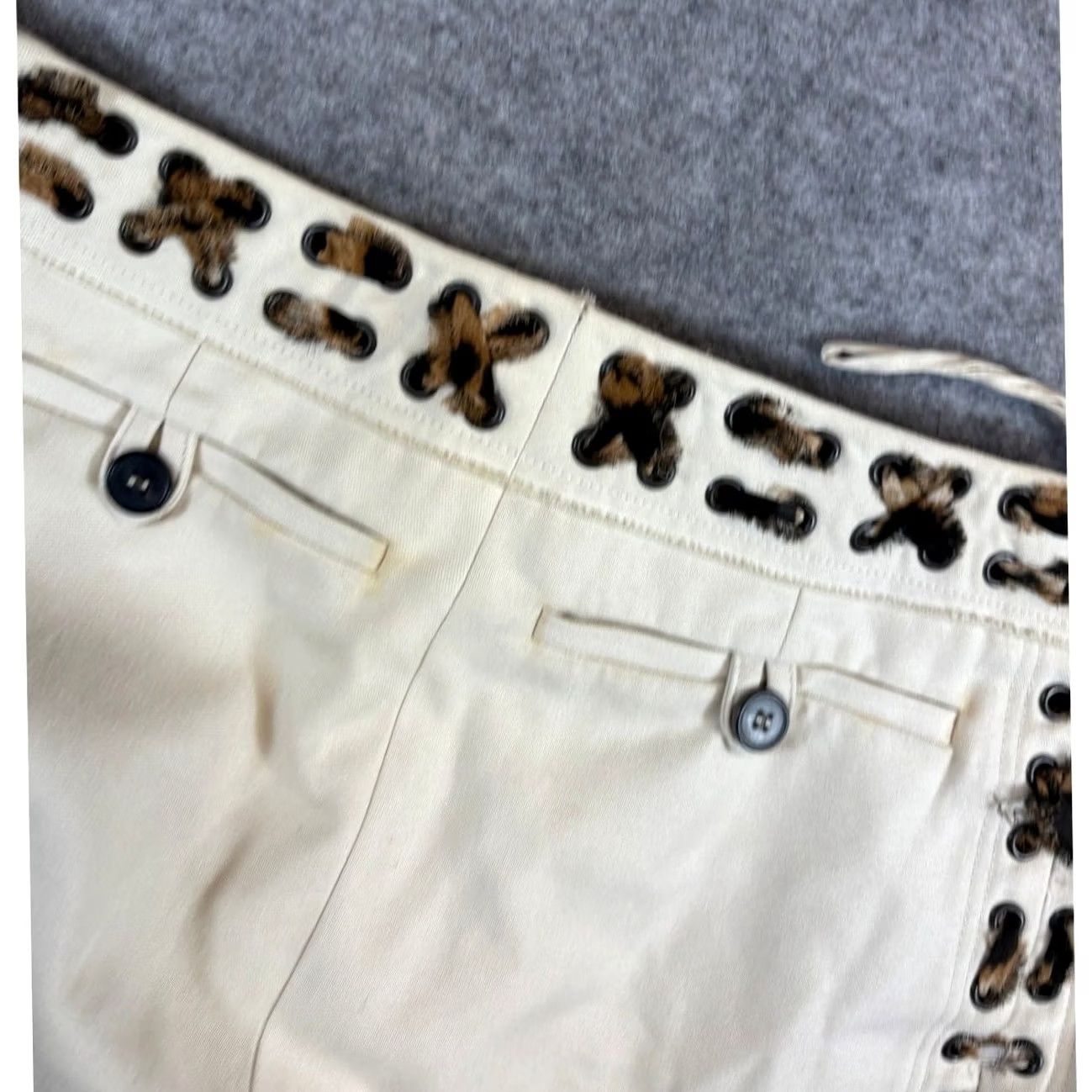 Yves Saint Laurent VINTAGE Yves Saint Laurent Pants Womens Cream Lace Up Straight Trousers 29 Size 29" - 7 Thumbnail