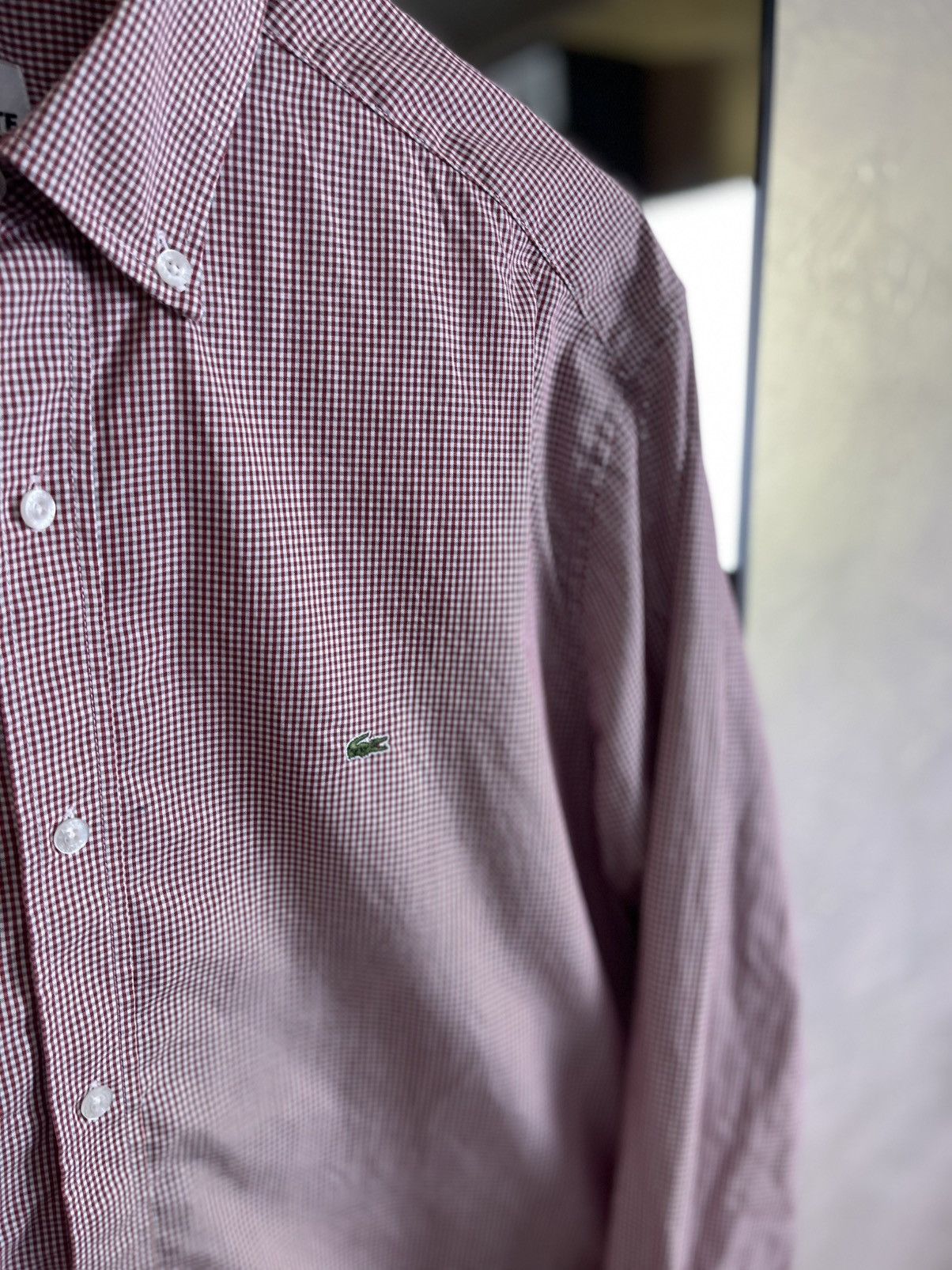 Lacoste Lacoste Slim Fit Gingham Button-Down Shirt | Red/White Size US L / EU 52-54 / 3 - 3 Thumbnail