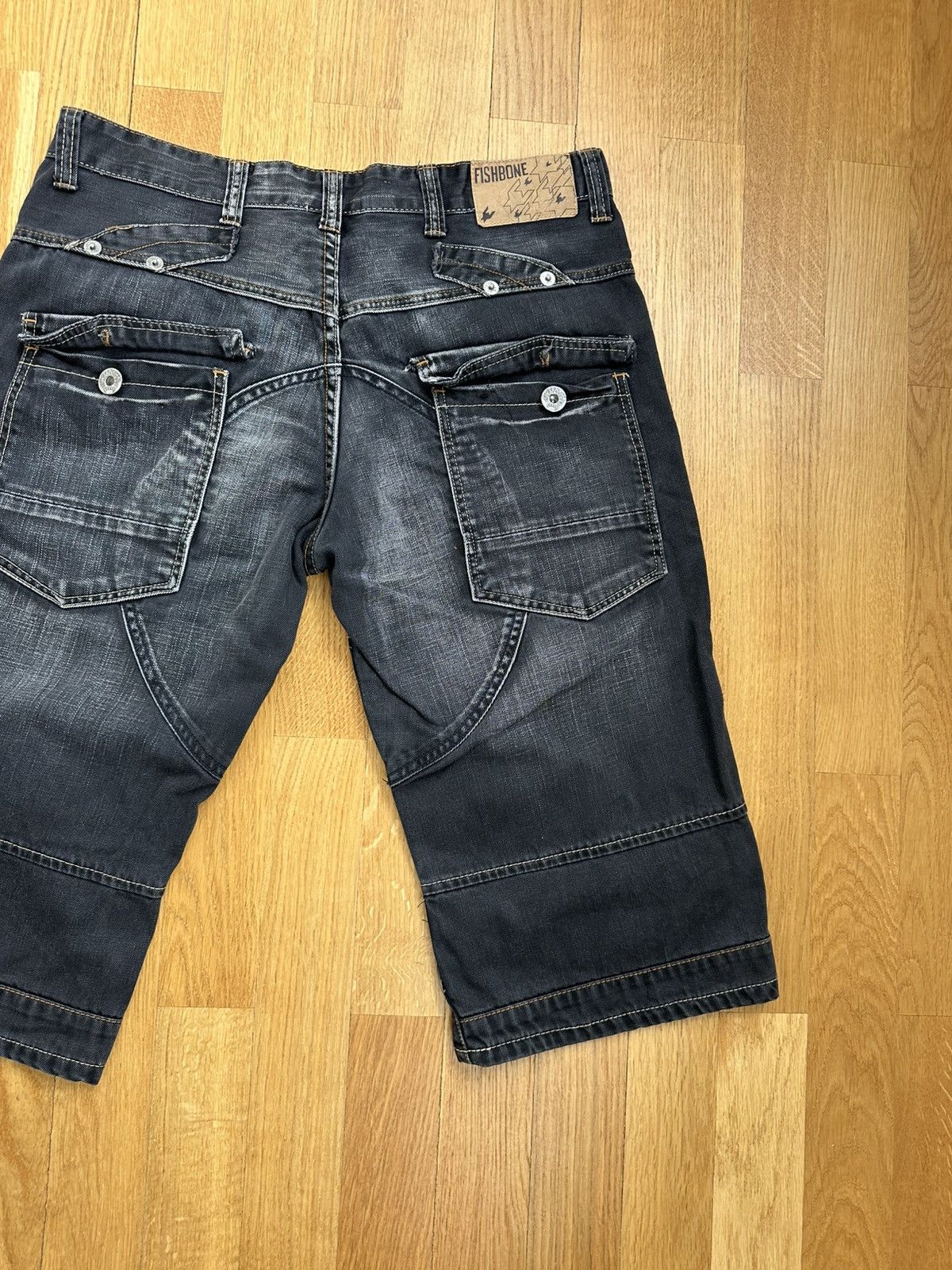 JNCO Vintage Fishbone Denim Baggy Shorts Dark Black Fit Size US 34 / EU 50 - 9 Thumbnail