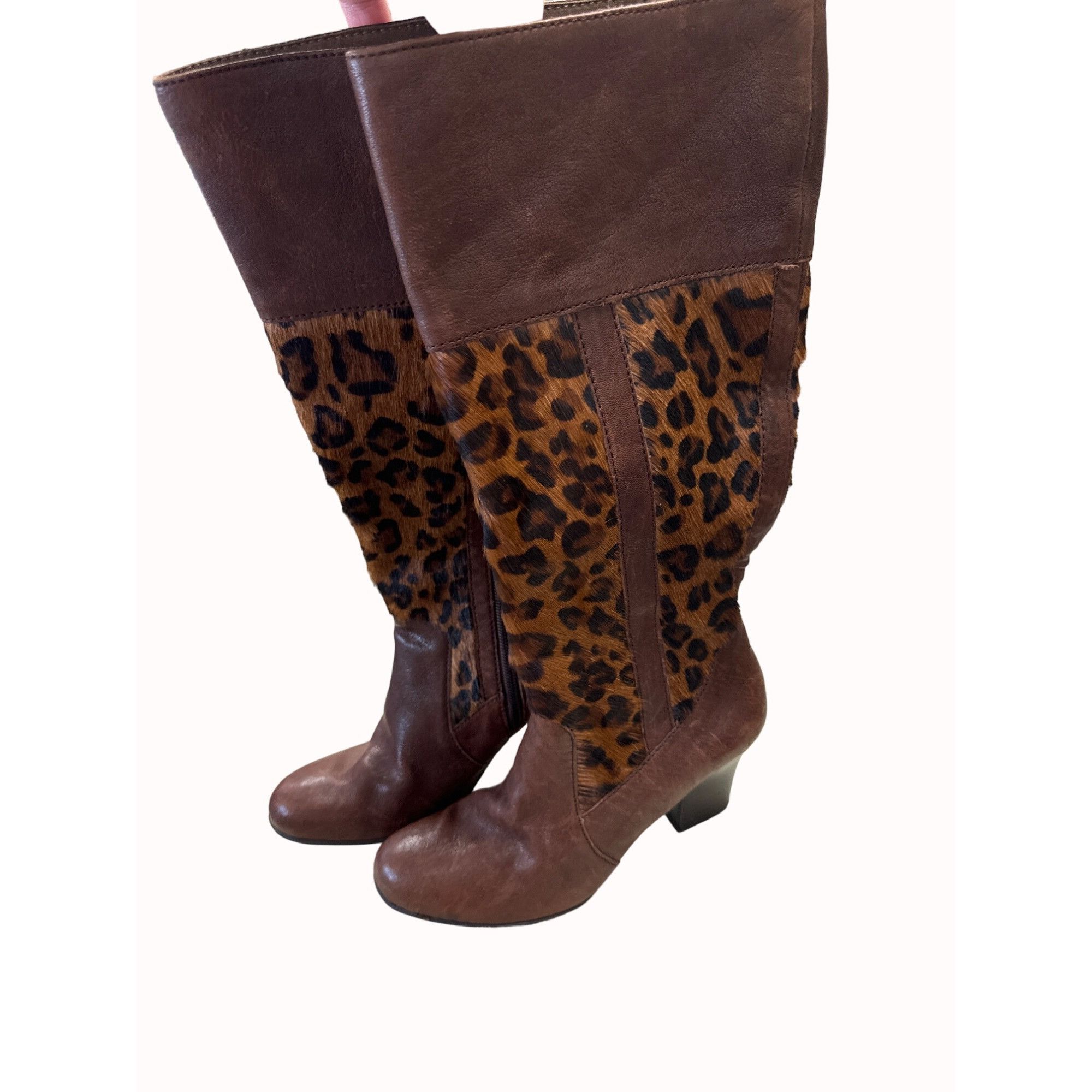 Born Born women’s brown leather pony hair leopard print boots 6 S Size US 6 / IT 36 - 13 Thumbnail