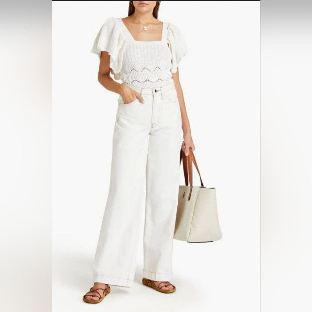 Zara NWT ZARA Ruffled Knit Flutter Sleeve Top Size M / US 6-8 / IT 42-44 - 1 Thumbnail