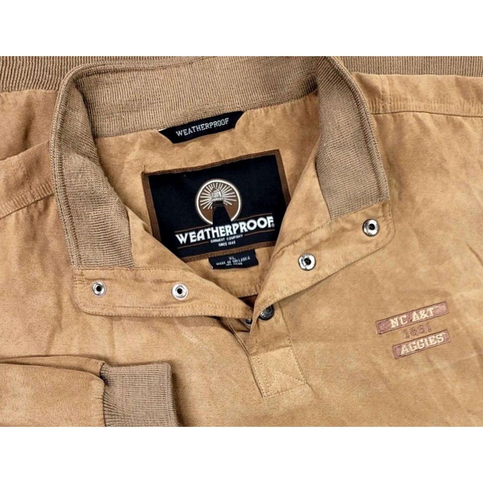 Weatherproof Weatherproof Mens Pullover Jacket 1/4 Snap Faux Suede Brown L Bomber Style Jacket Mens Size US L / EU 52-54 / 3 - 2 Thumbnail
