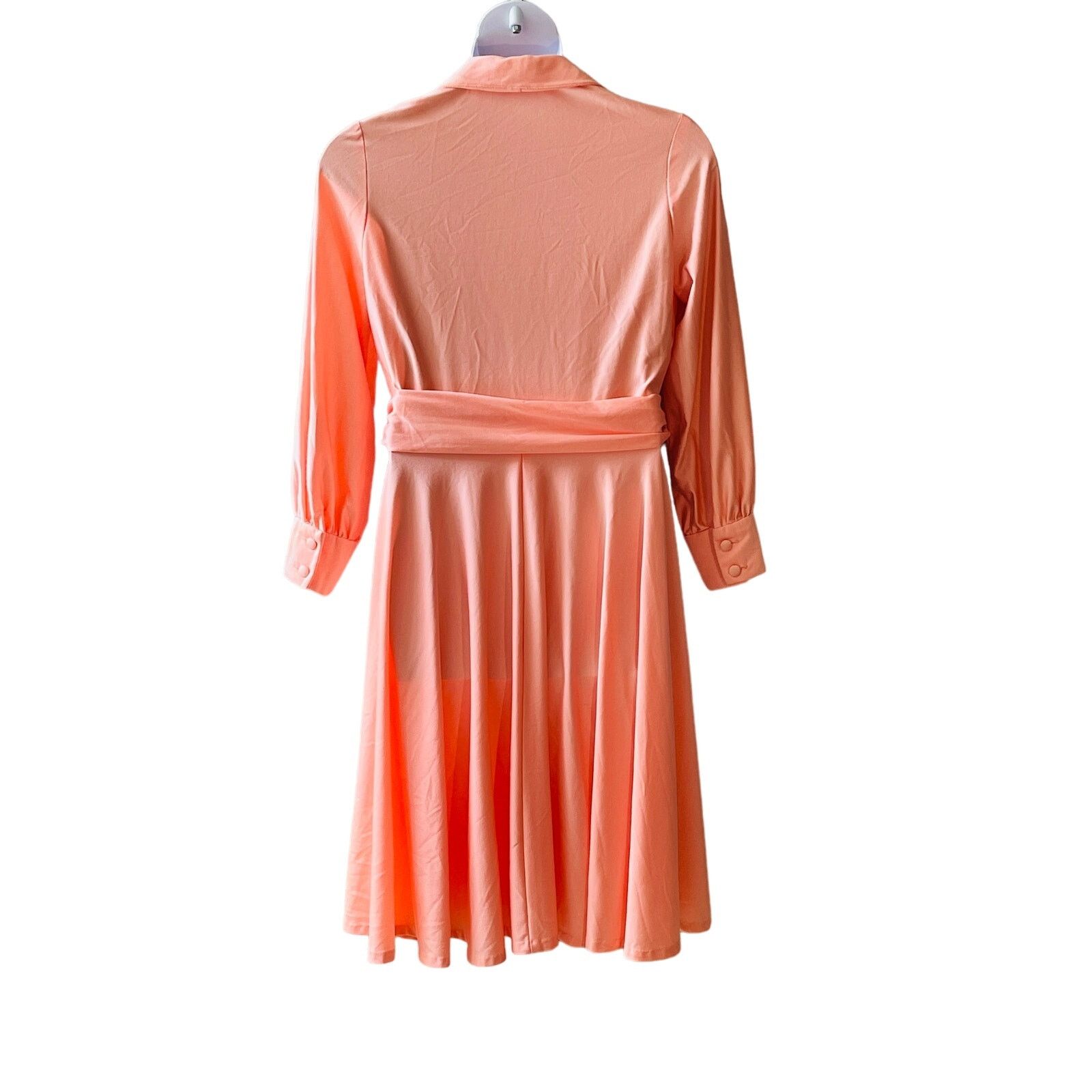 Vintage VINTAGE 1970s Peach Jersey Shirt Dress with Belt Size Large Size L / US 10 / IT 46 - 3 Thumbnail