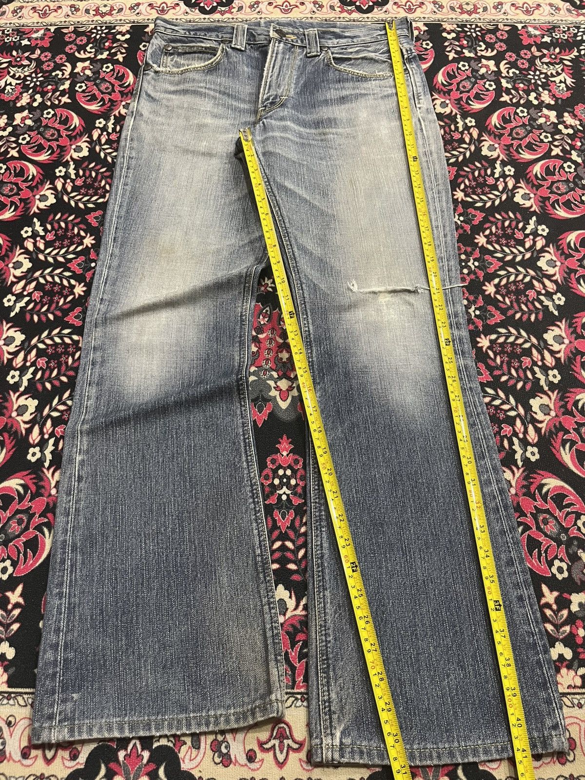 Lee Vintage Lee Riders Japan Made Blue Wash Distress Flare Jeans Size US 31 - 12 Thumbnail