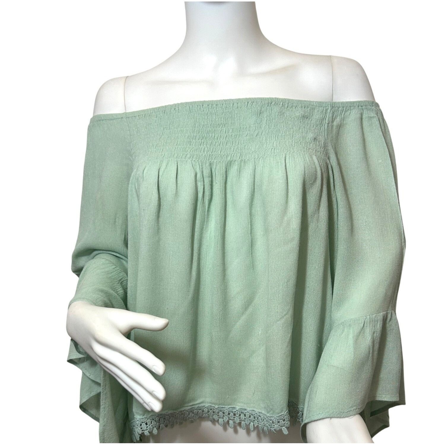 Other Raga Women’s Top Green S Bohemian Cascading Sleeve Smocked B Size S / US 4 / IT 40 - 2 Thumbnail