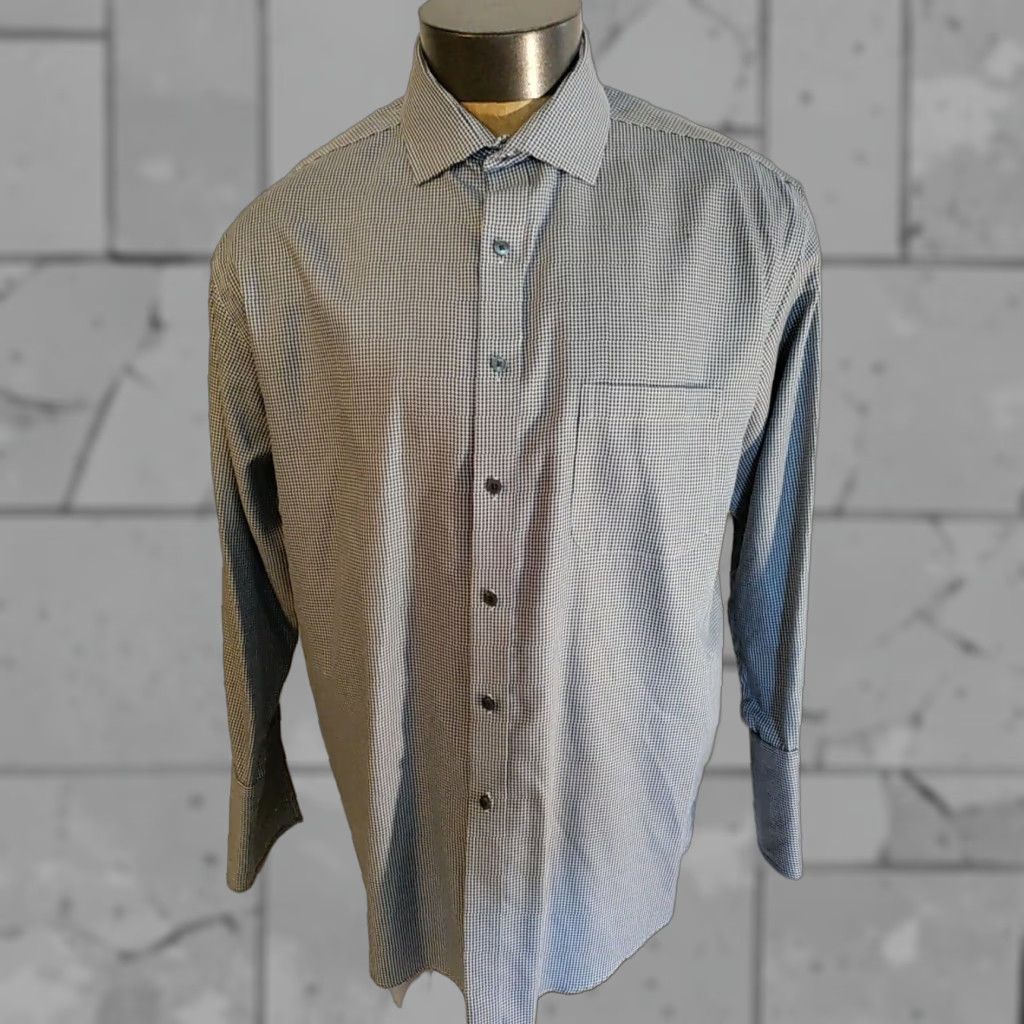 VINTAGE Tasso Elba Gray Houndstooth Dress Shirt XL Men Long Sleeve Business Casual 100% Cotton