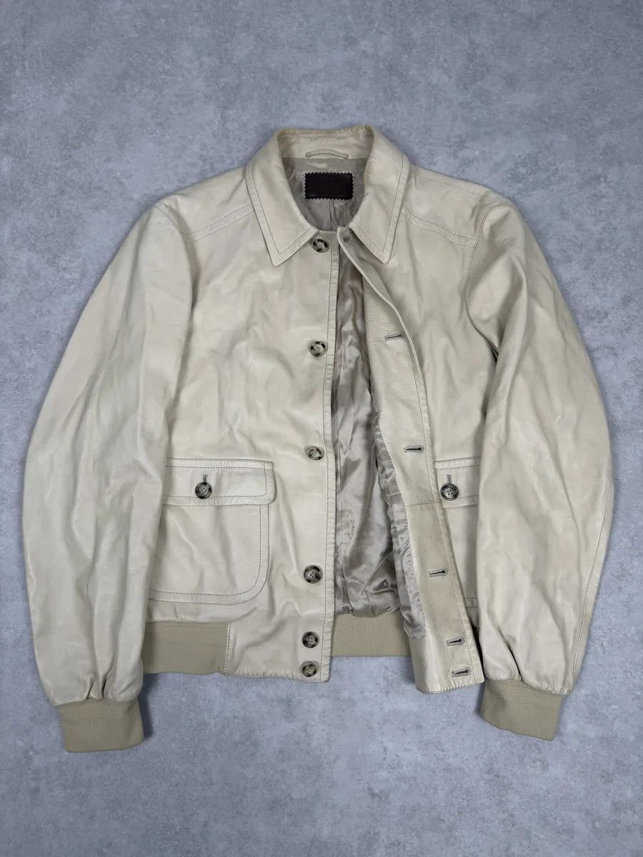 Prada FW2002 Prada Beige Buttoned Leather Classy Jacket Size US M / EU 48-50 / 2 - 9 Thumbnail
